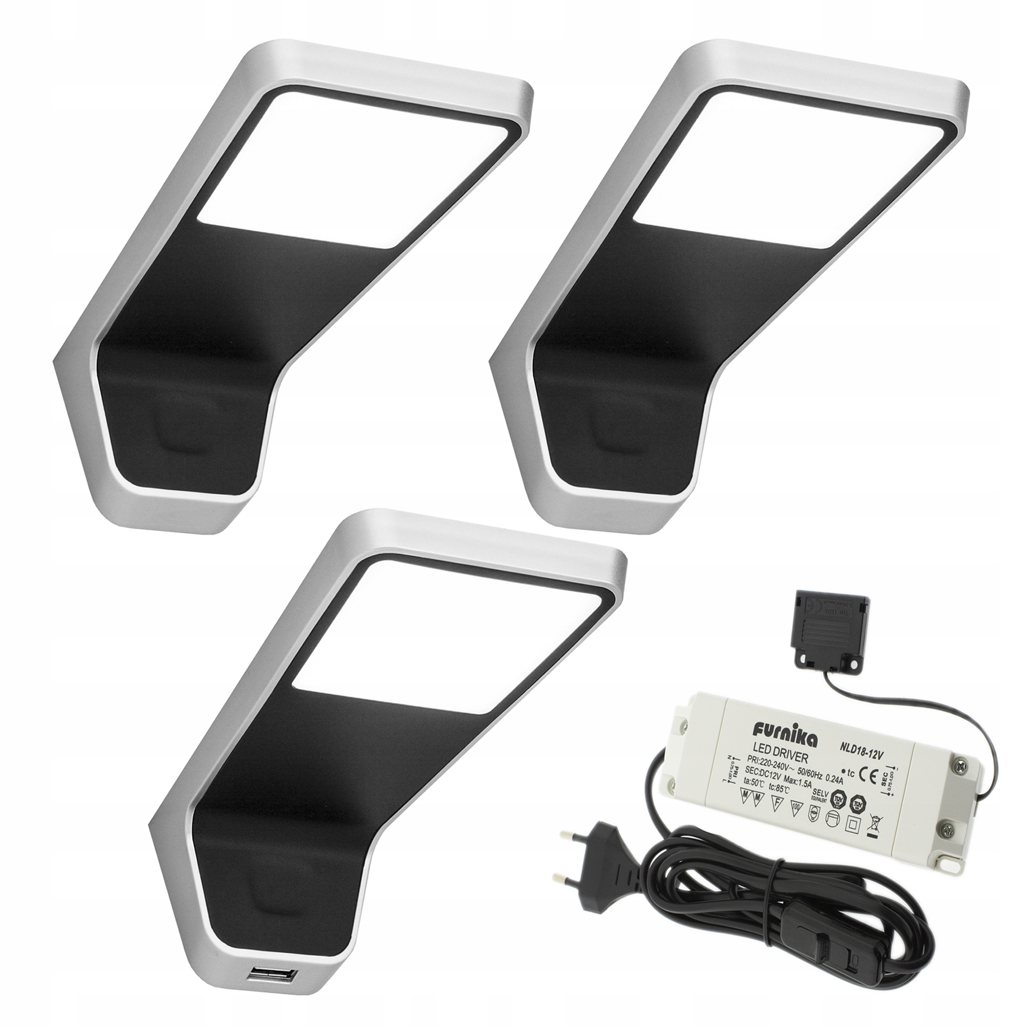Lampy Led Oprawy Podszafkowe Do Kuchni Nad Blat 3x Lena Usb Zasilacz Czarne