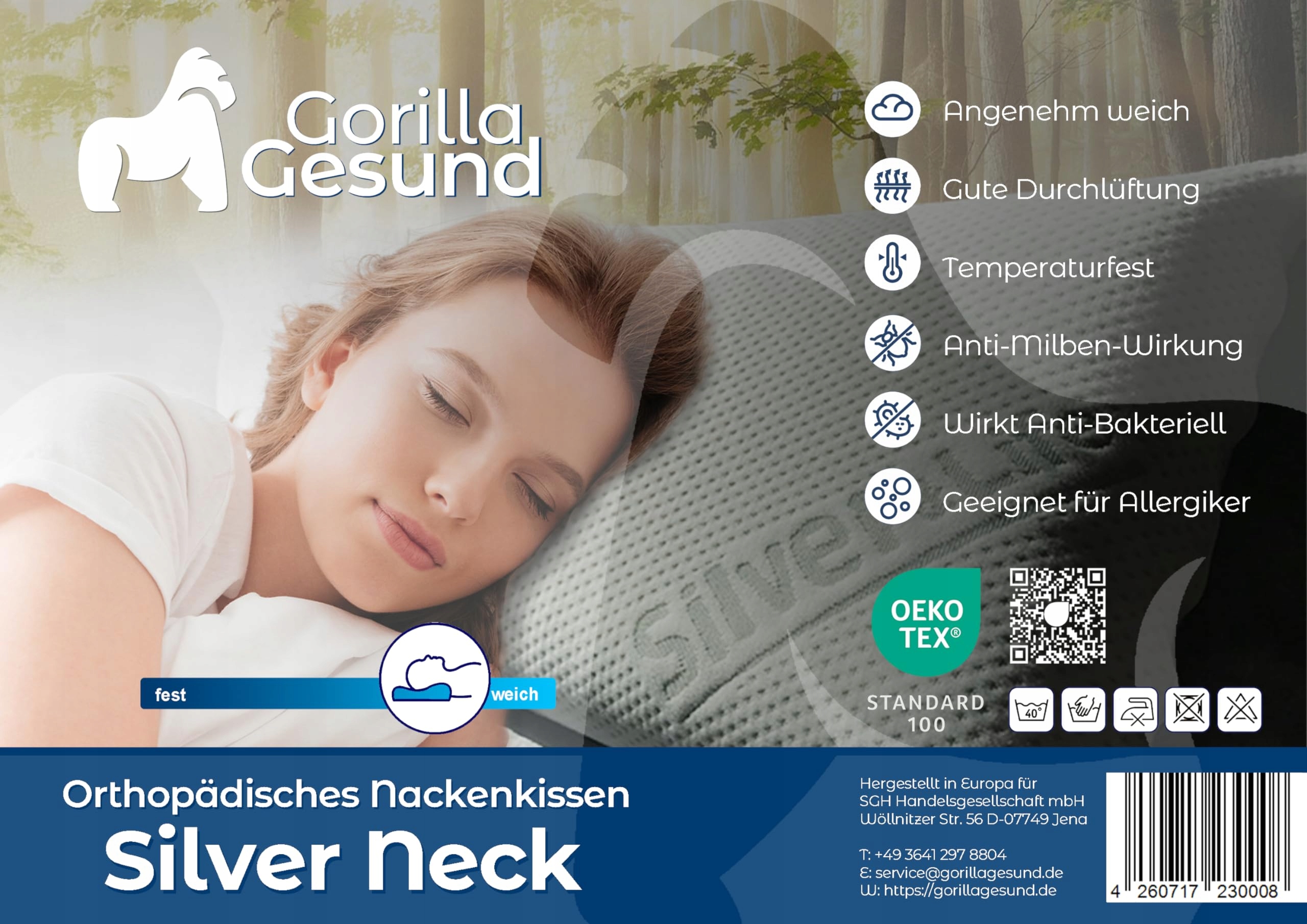 GORILLA GESUND Poduszka Ortopedyczna Memory Foam Silver Neck 70x34cm — miniatura 4