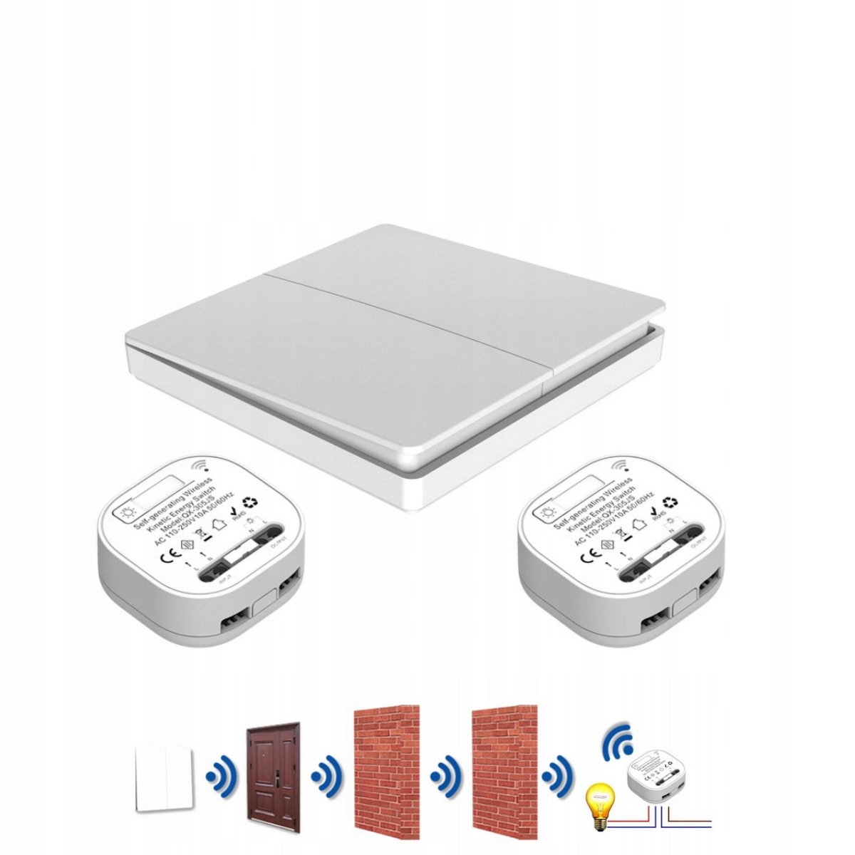 Bezbateriový bezdrátový spínač světel 1x vysílač 2x přijímač