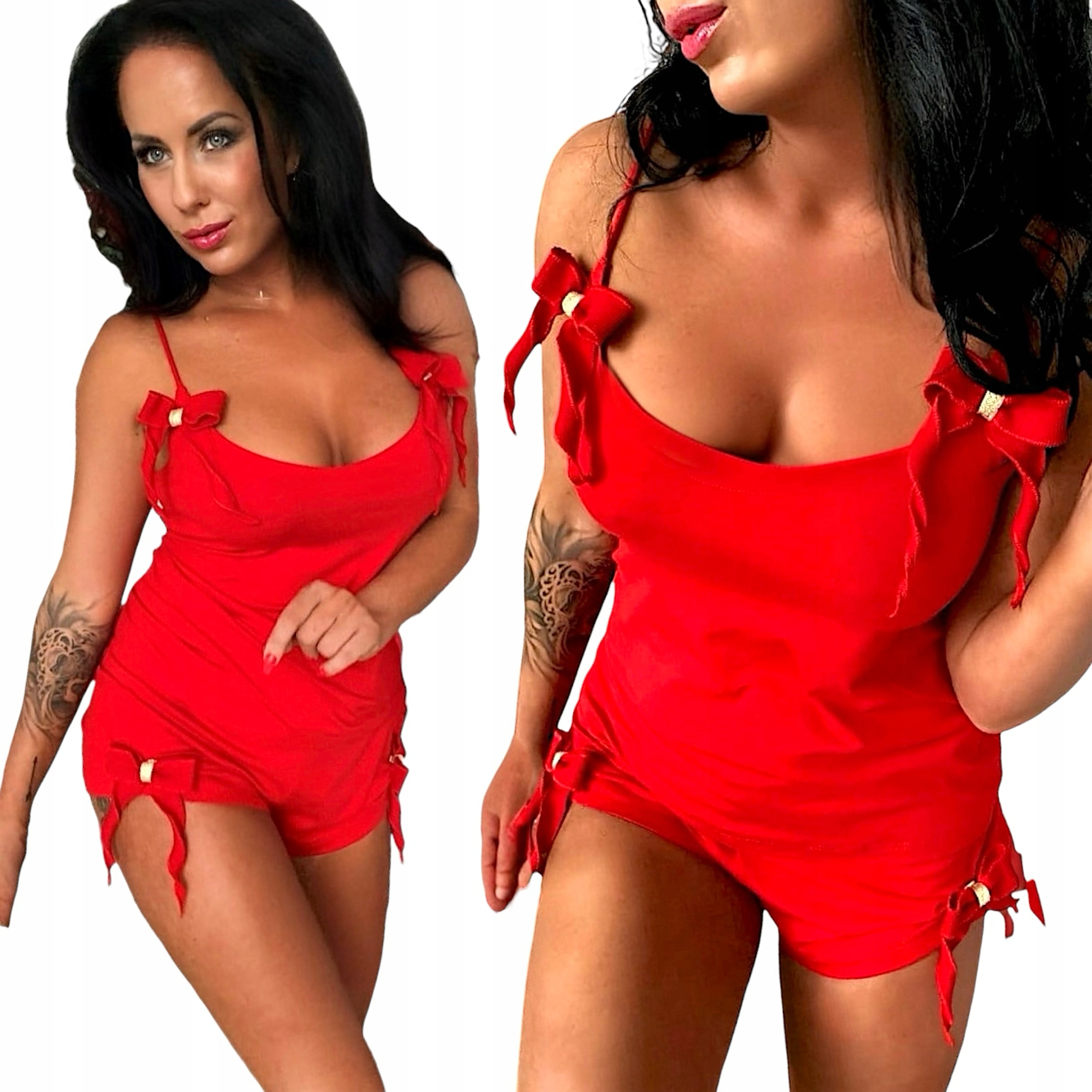 Valentýnské dámské pyžamo na Dárek červená bílá sexy pyžamo XL42