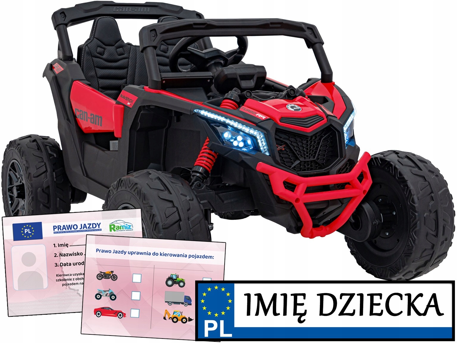 auto na akumulator At Can-am Maverick 4x200W tablica z imieniem Prawo Jazdy