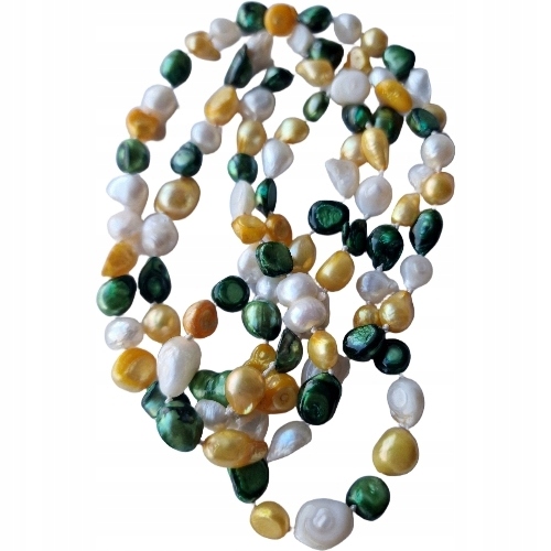 Přírodní Barokní Perly Zlatý Zelený Náhrdelník Dlouhá Šňůrka Empírový Styl