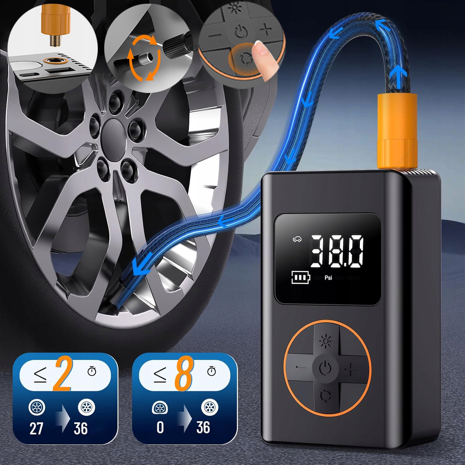 KOMPRESOR SAMOCHODOWY POMPKA ROWEROWA 3600MAH Z CYFROWY WYŚWIETLACZ LED Marka Bedee