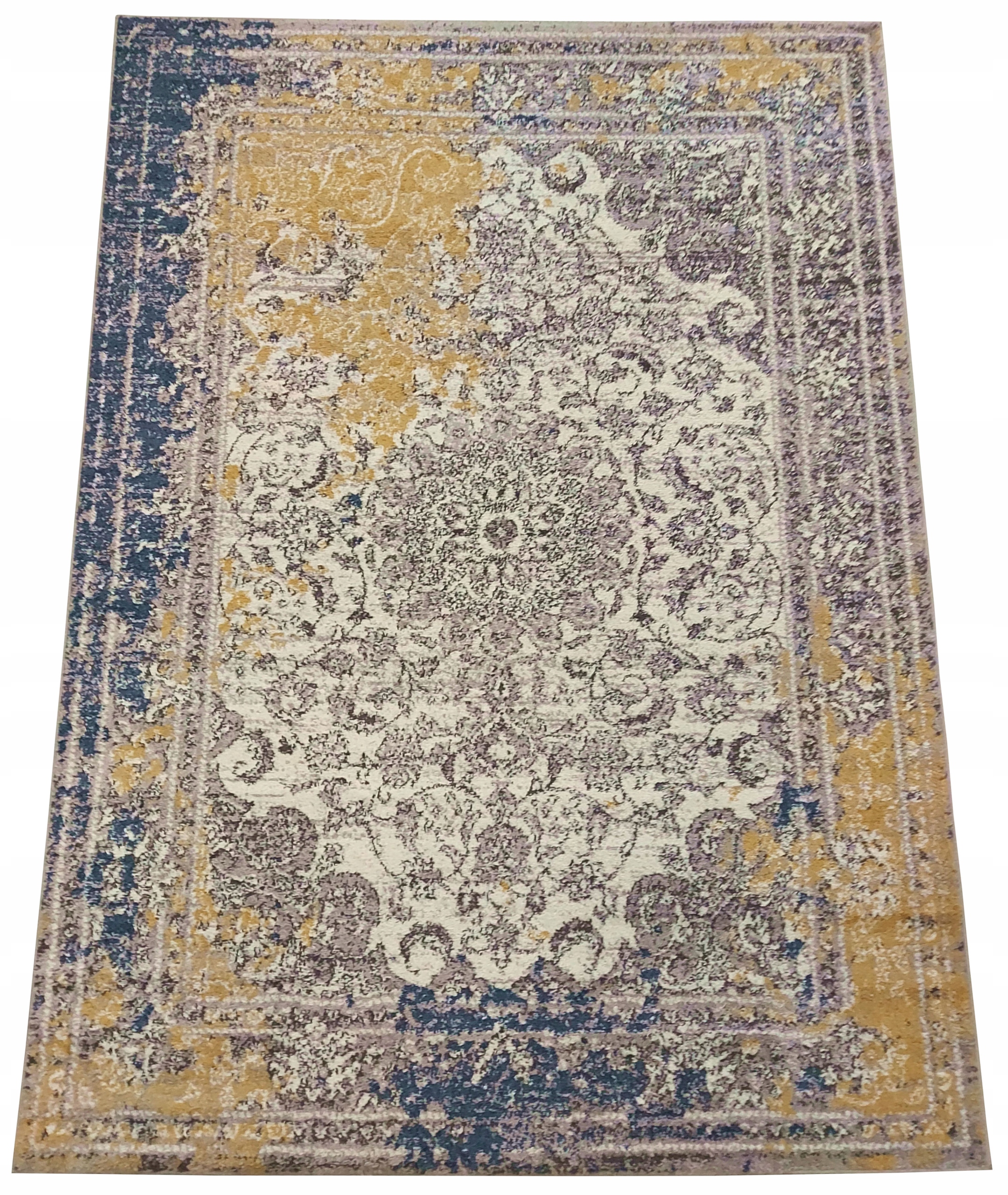 

Dywan retro glamour niebiesko żółty fryz 80x150