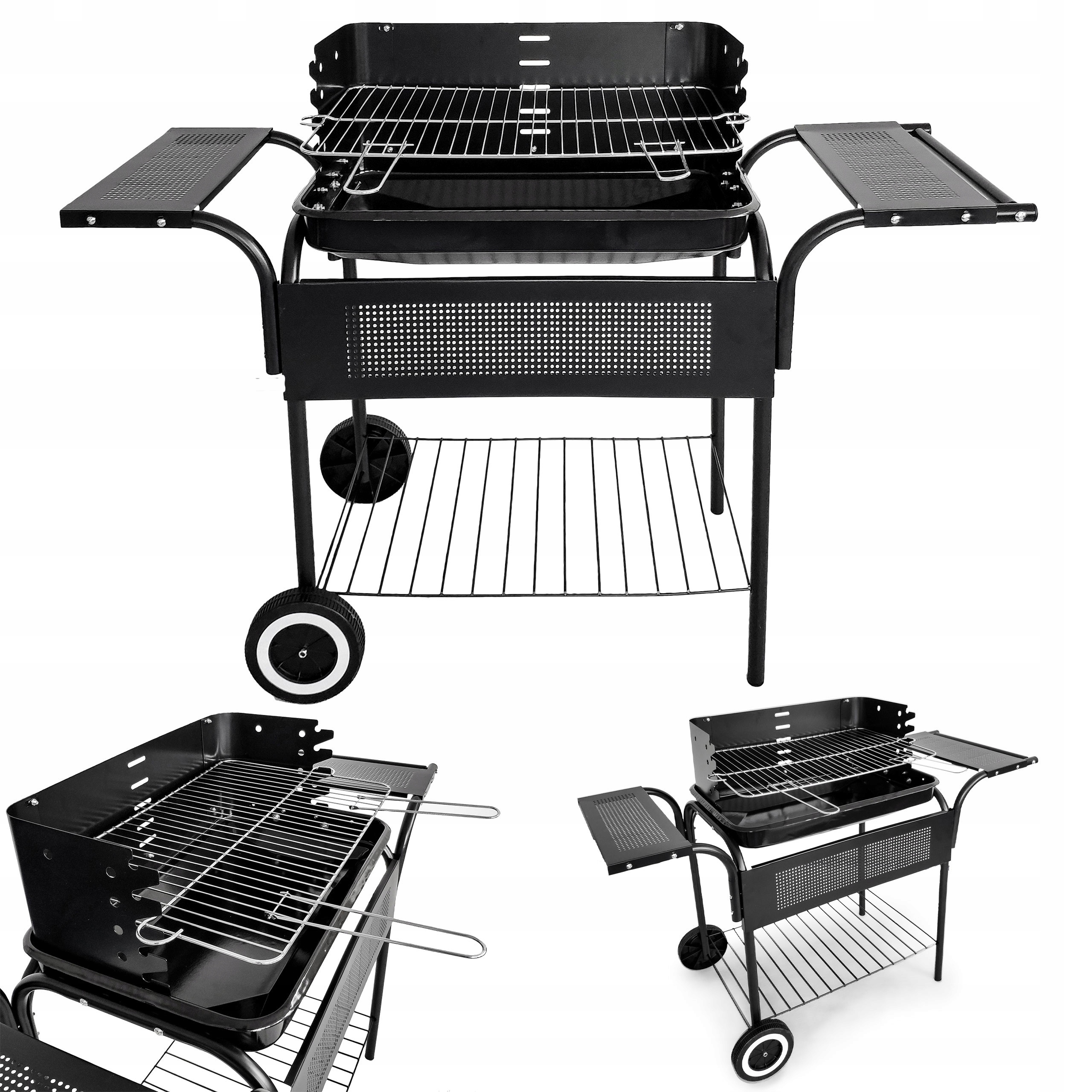 DUŻY GRILL OGRODOWY WĘGLOWY REGULOWANY RUSZT PÓŁKI KOŁA MULTIGARDEN