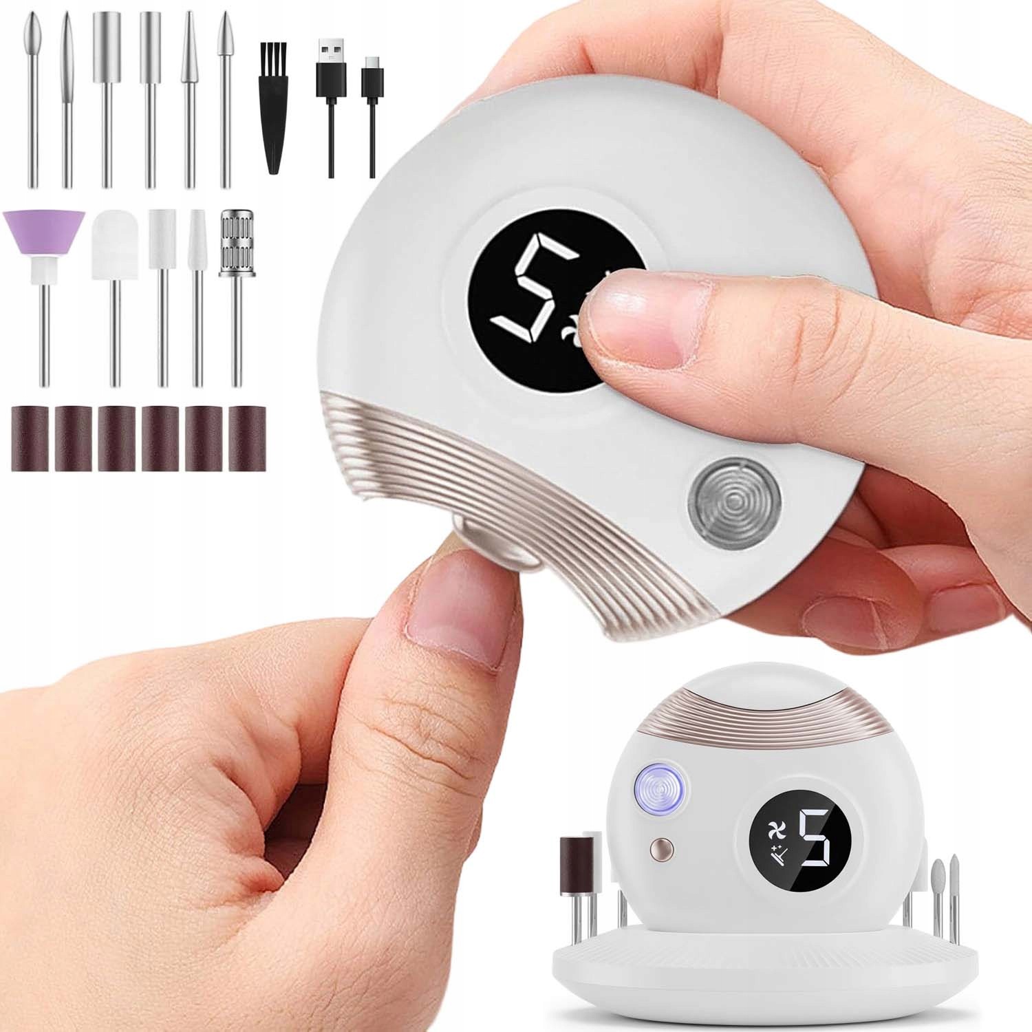 Elektrický Led Odstřihovač Nehtů Pilník 3V1 S 11 Brusnými Hlavami