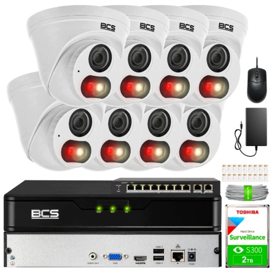 Zestaw Monitoringu 8x BCS-P-EIP14FSR3L3-Ai 4MPX Audio IP67 Akcesoria Bcs