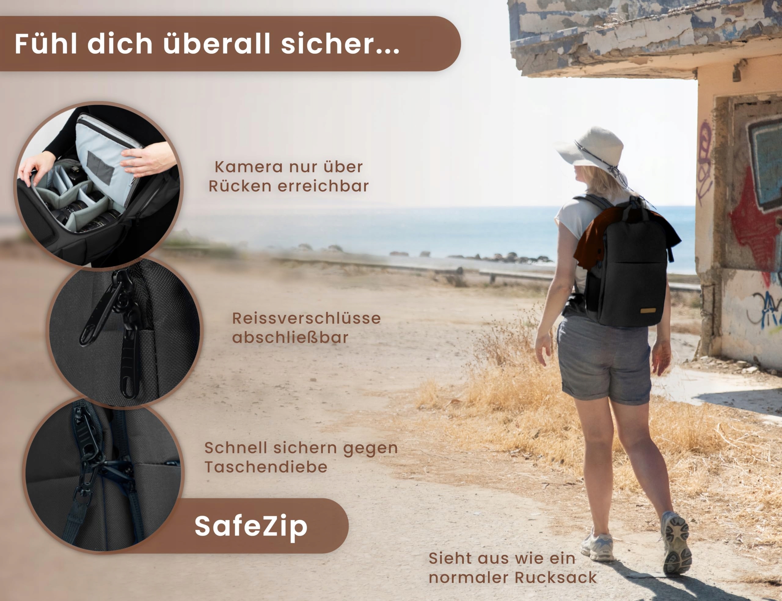 ENTDECKBAG Plecak Na Aparat Antykradzieżowy Z Przegrodą Na Laptop 14" — miniatura 5