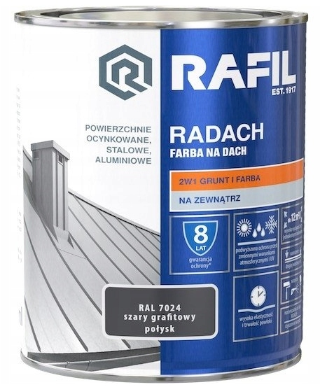 RAFIL RADACH FARBA NA DACH SZARY GRAFITOWY RAL 7024 0,75L POŁYSK