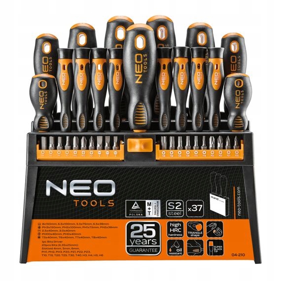 Neo Tools sada šroubováků bitů Pl+ph+pz+torx, 37-dílná ve stojánku 04-210