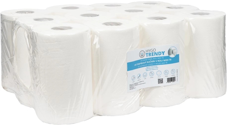 Levně Papírový ručník Hygotrendy, v roli MIDI 70 , 2 vrstvy, bílý, 1 x 12 rolí