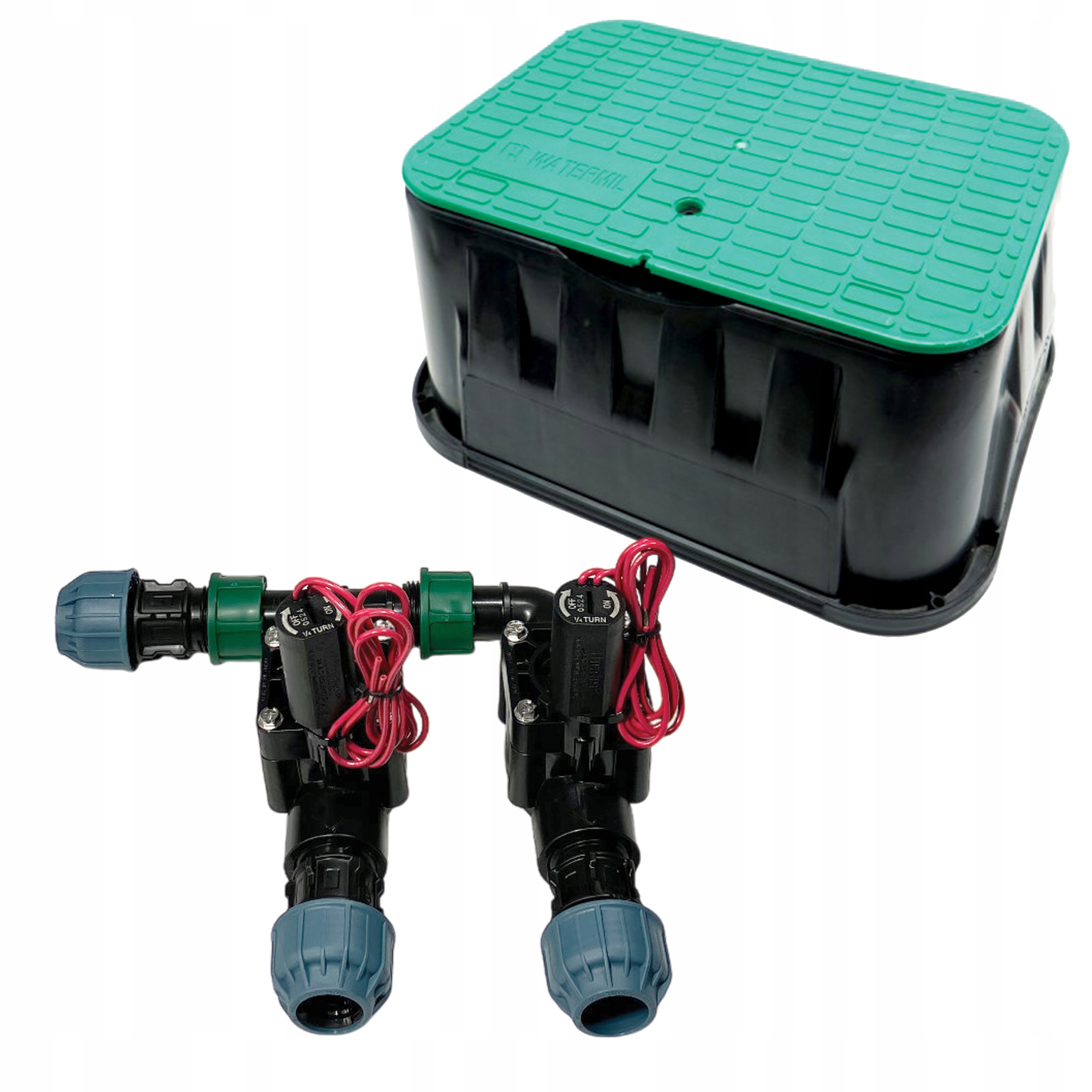 Rozdělovač 2 sekcí Hunter Pgv 100 na Pe trubku 25 mm šachta