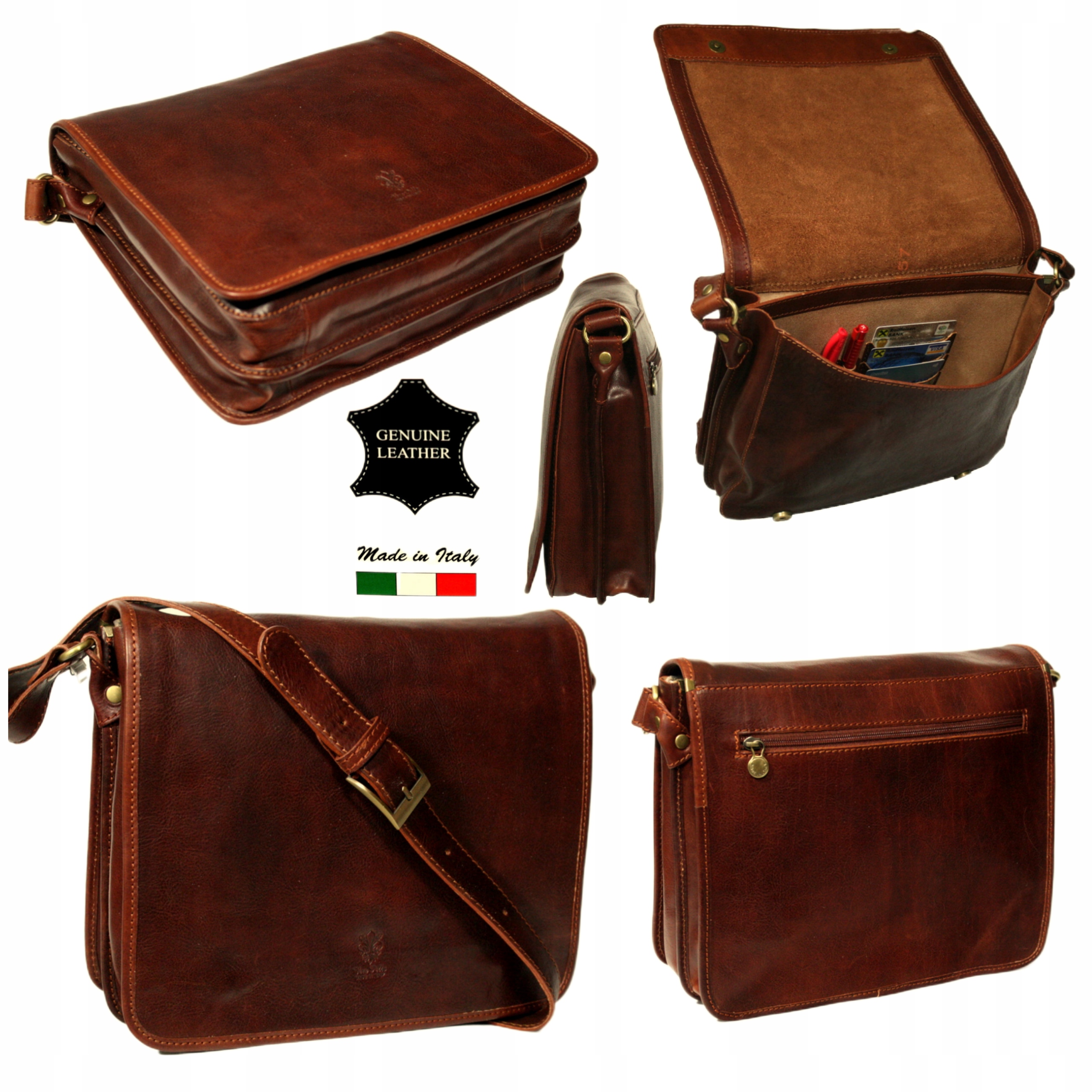 Pánská kožená taška přes rameno velká hnědá italská kabelka přes rameno vintage A4