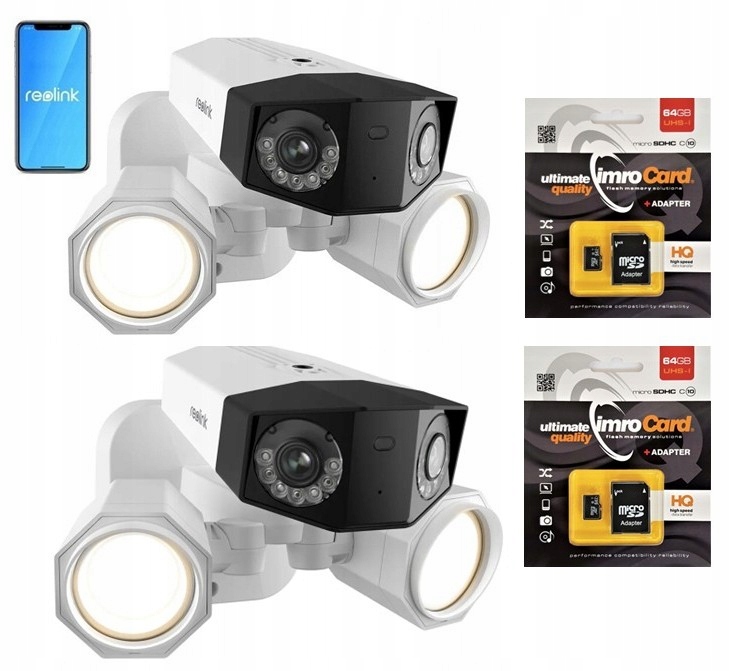 Sada 2x Kamera Reolink Floodlight Series F750P PoE 8MP 4K 180° 2x Karta 64