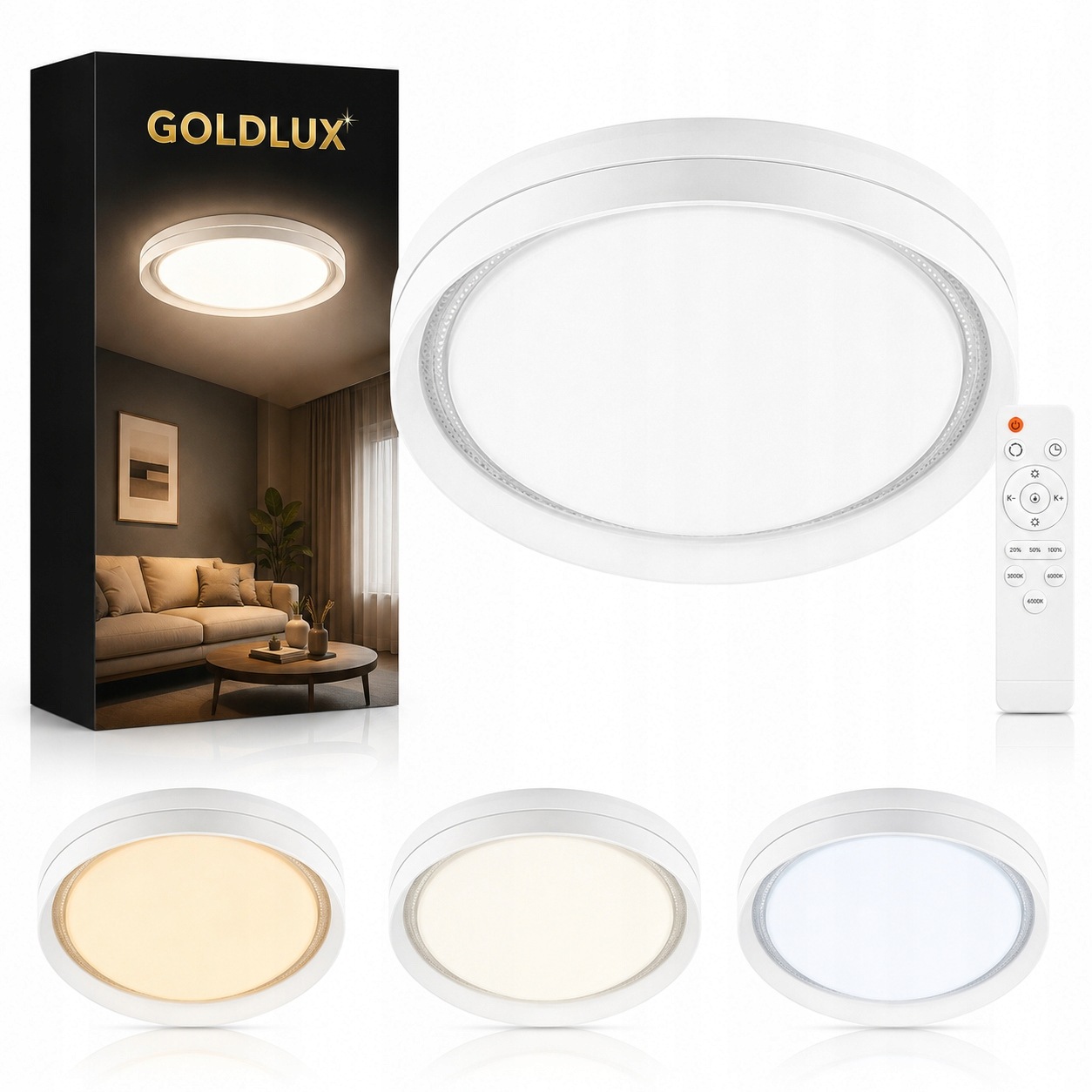 Stropní Svítidlo Led Stropní Svítidlo 72W Cct IP44 Dálkový Ovladač Stmívatelný panel Eliza Svítidlo