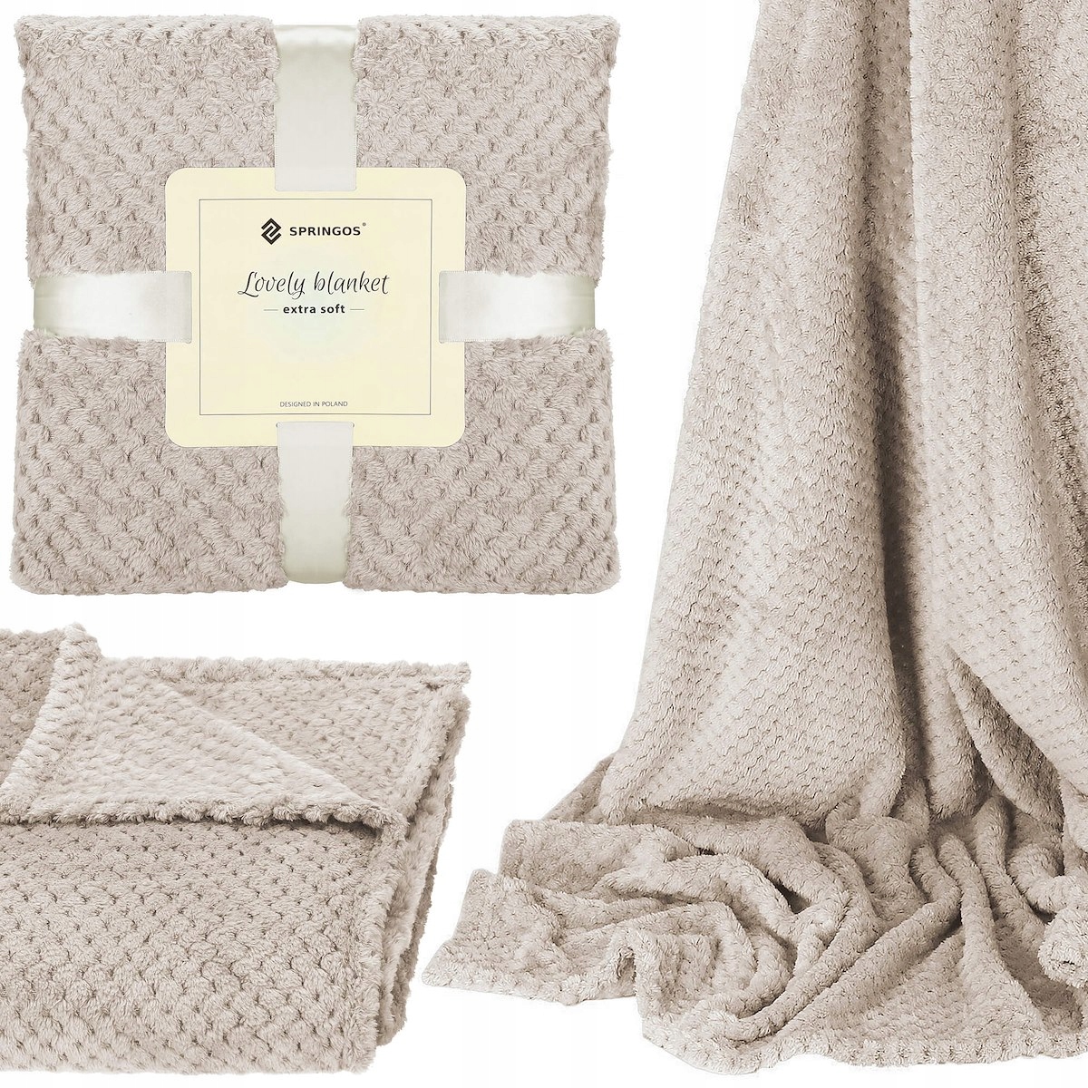 

Gruby Koc Wytłaczany 150x200cm Narzuta Pled Beżowy