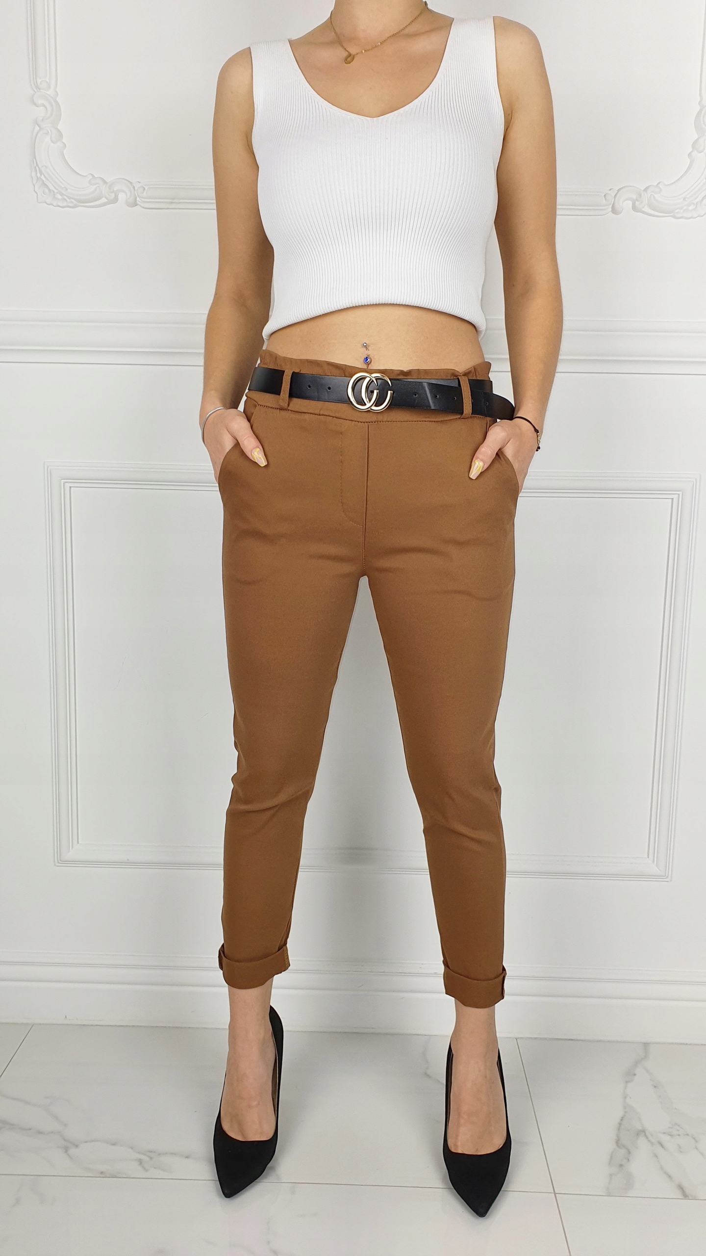 #ELASTYCZNE - SPODNIE - DAMSKIE - W GUMKĘ - PASEK# Marka inna