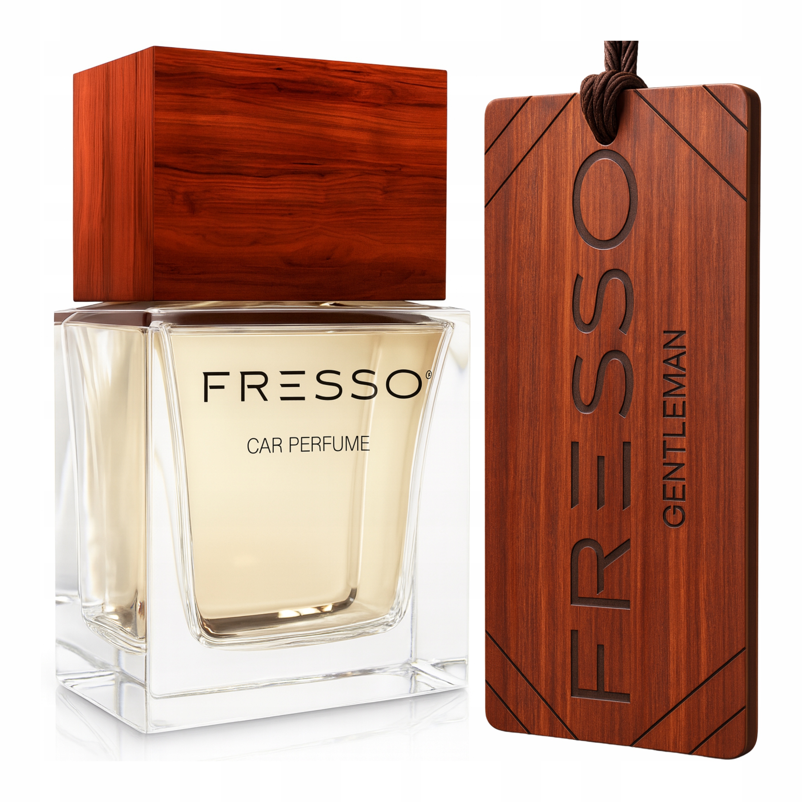 Fresso Gentleman zestaw drewniana zawieszka zapachowa plus perfumy 50 ml