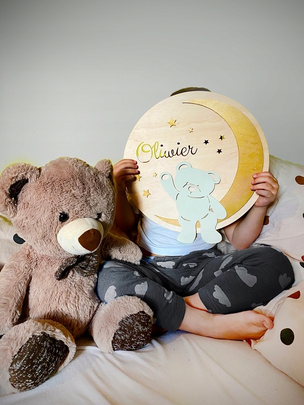 Lampka nocna Miś duża LED prezent dziecko imię Zasilanie bateryjne