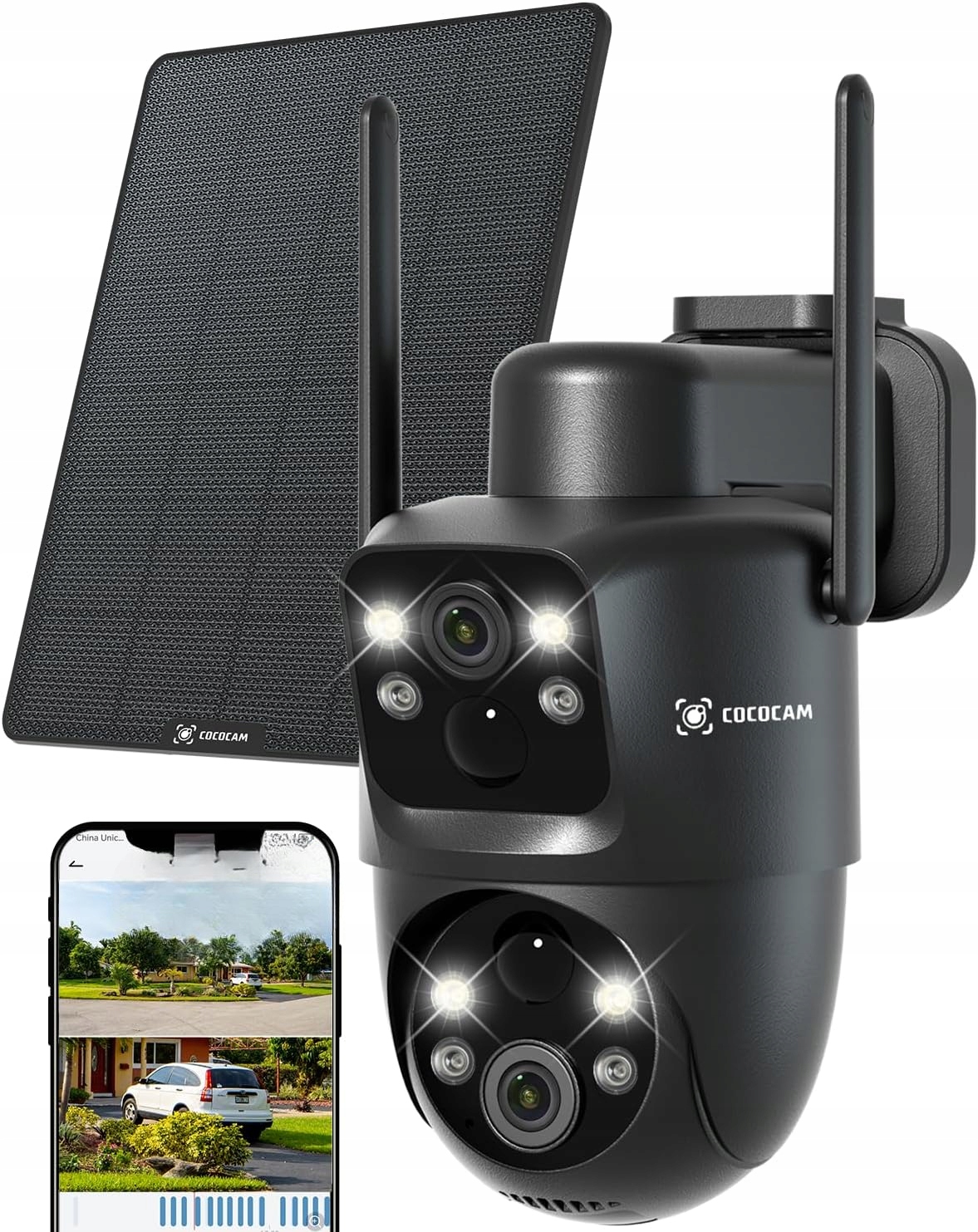 Kamera Bezpieczeństwa Zewnętrzna Cococam 360° IP66 +panel Solarny Zestaw