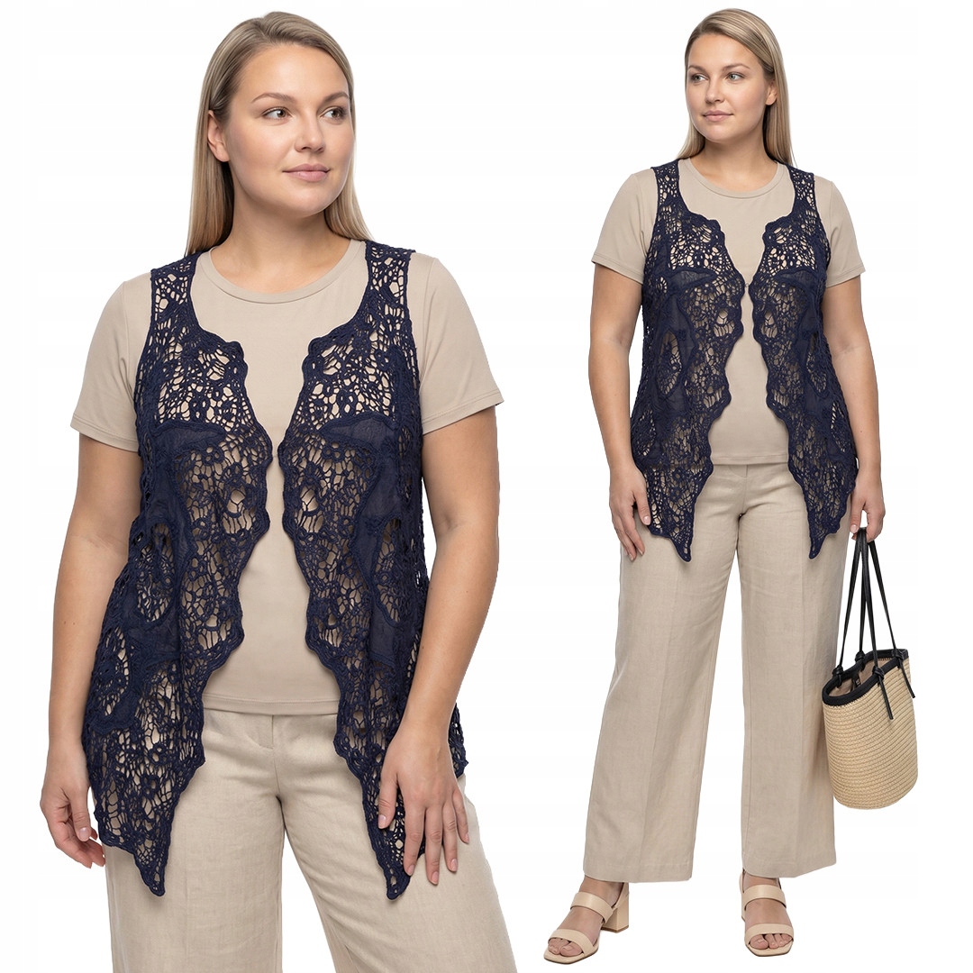 Modrá ažurová vesta plus size velikost 42/46