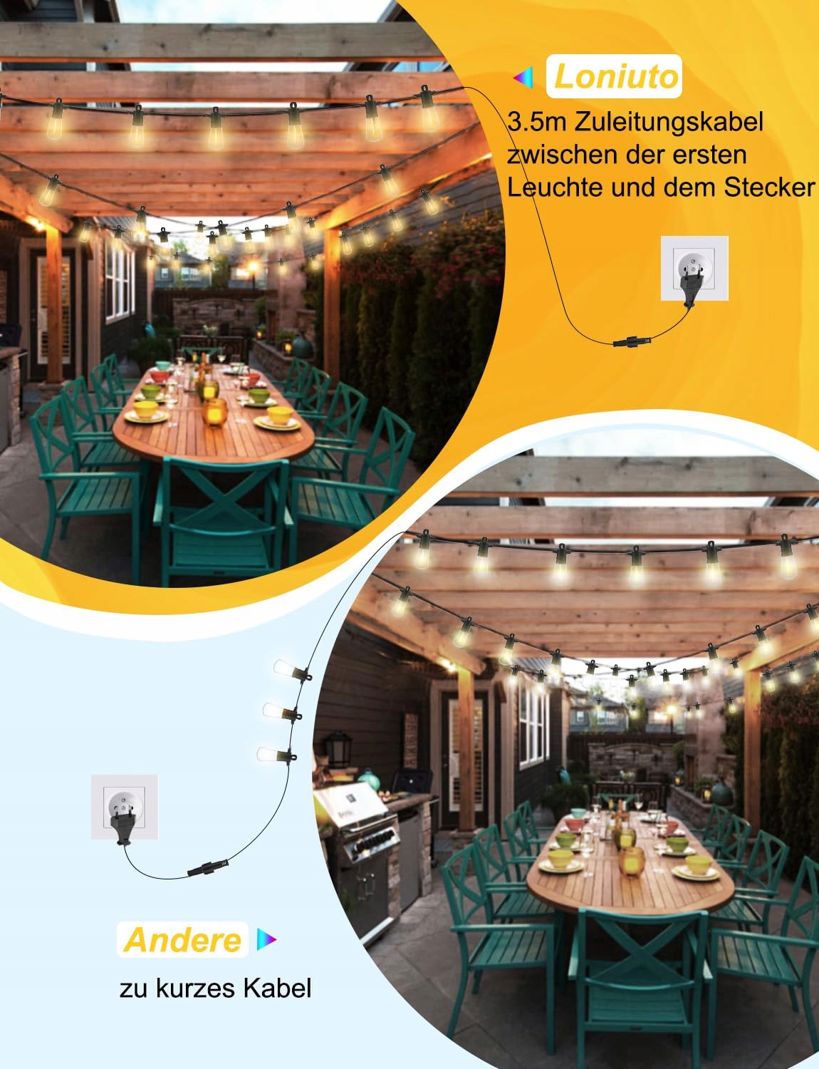 LONIUTO Lampki Ogrodowe Girlanda LED 39M IP65 2700K 40+2 Żarówki — miniatura 7