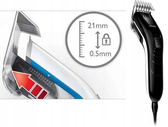 MASZYNKA DO STRZYŻENIA WŁOSÓW PHILIPS 11 DŁUGOŚCI ... ZESTAW Z FARTUCHEM Model QC