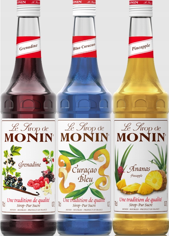 Zestaw letni do lemoniad i drinków Monin Grenadina, Blue, Ananas