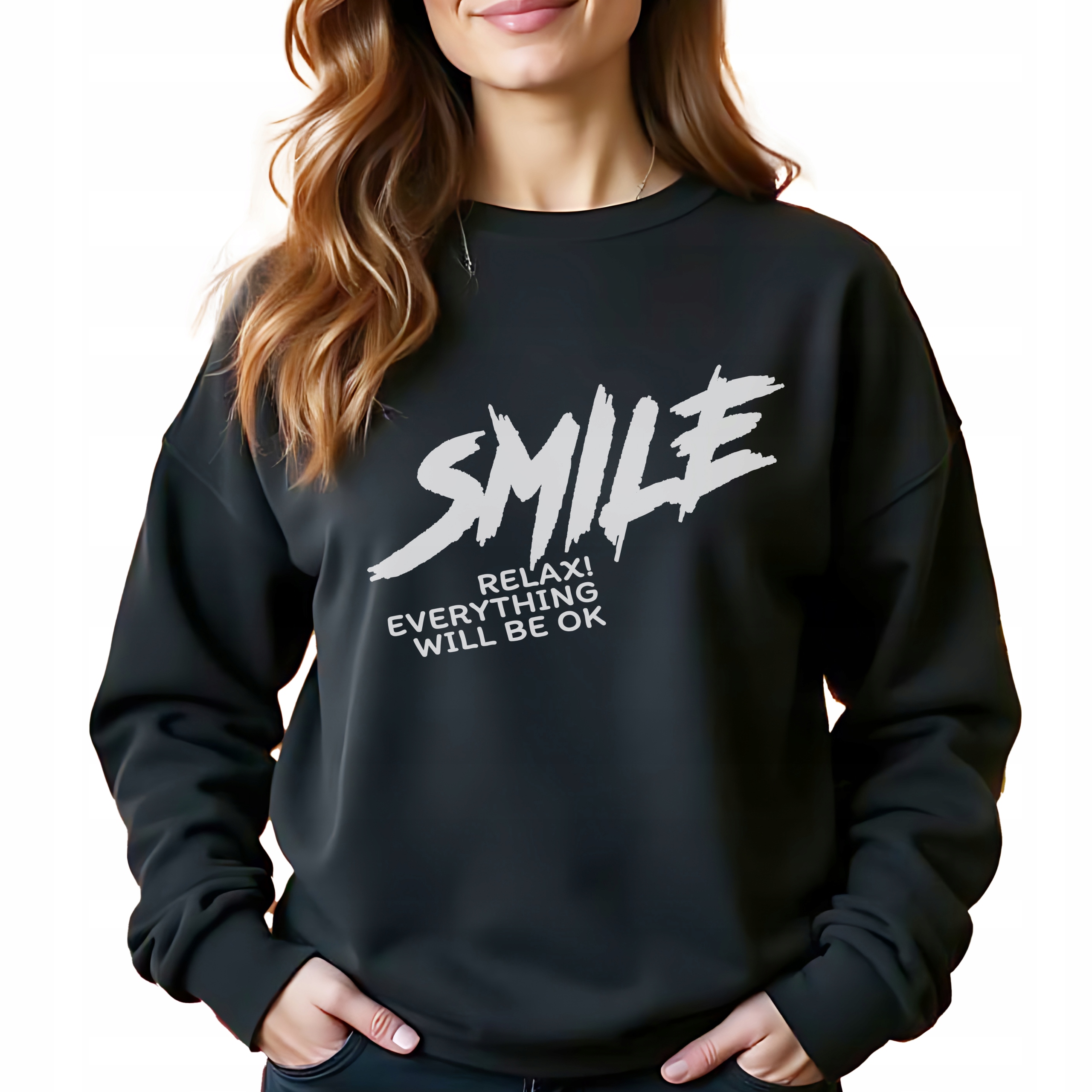 Černá bavlněná Mikina Smile! Stylová Bez Kapuce Jako Dárek Velikost XL
