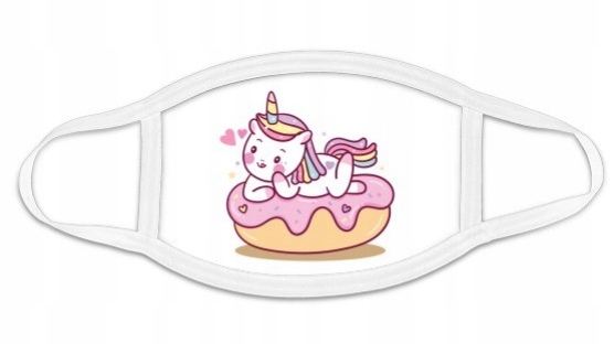 MASKA RÓŻOWA JEDNOROŻEC PĄCZEK BIAŁA BAWEŁNIANA PL