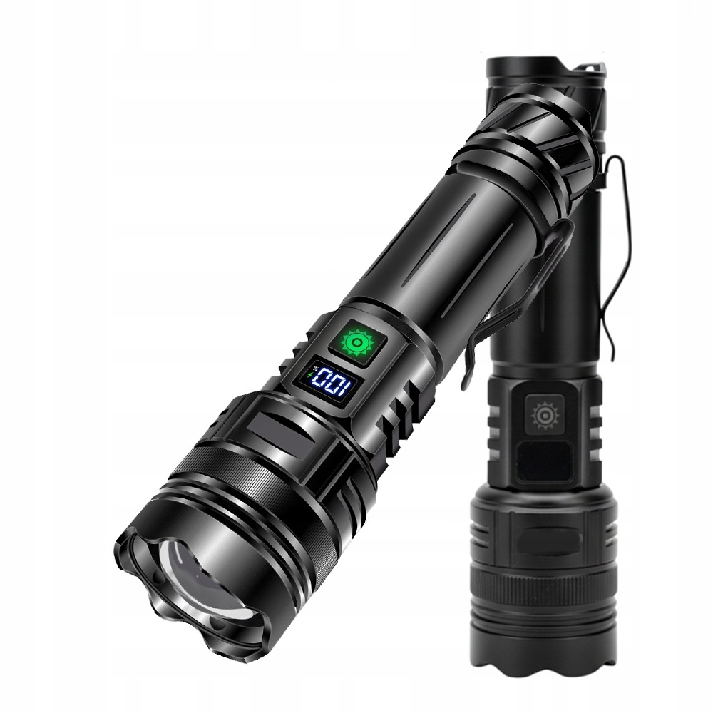 Latarka Led 5000mah Akumulatorowa Mocna Szperacz Zoom Usb Wodoodporna
