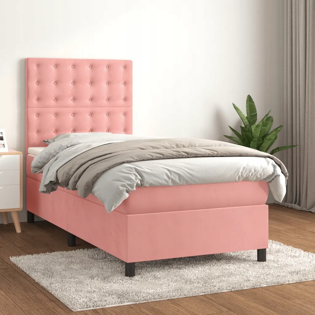 Box spring postel s matrací růžová 80 x 200 cm samet Růžová 3143234