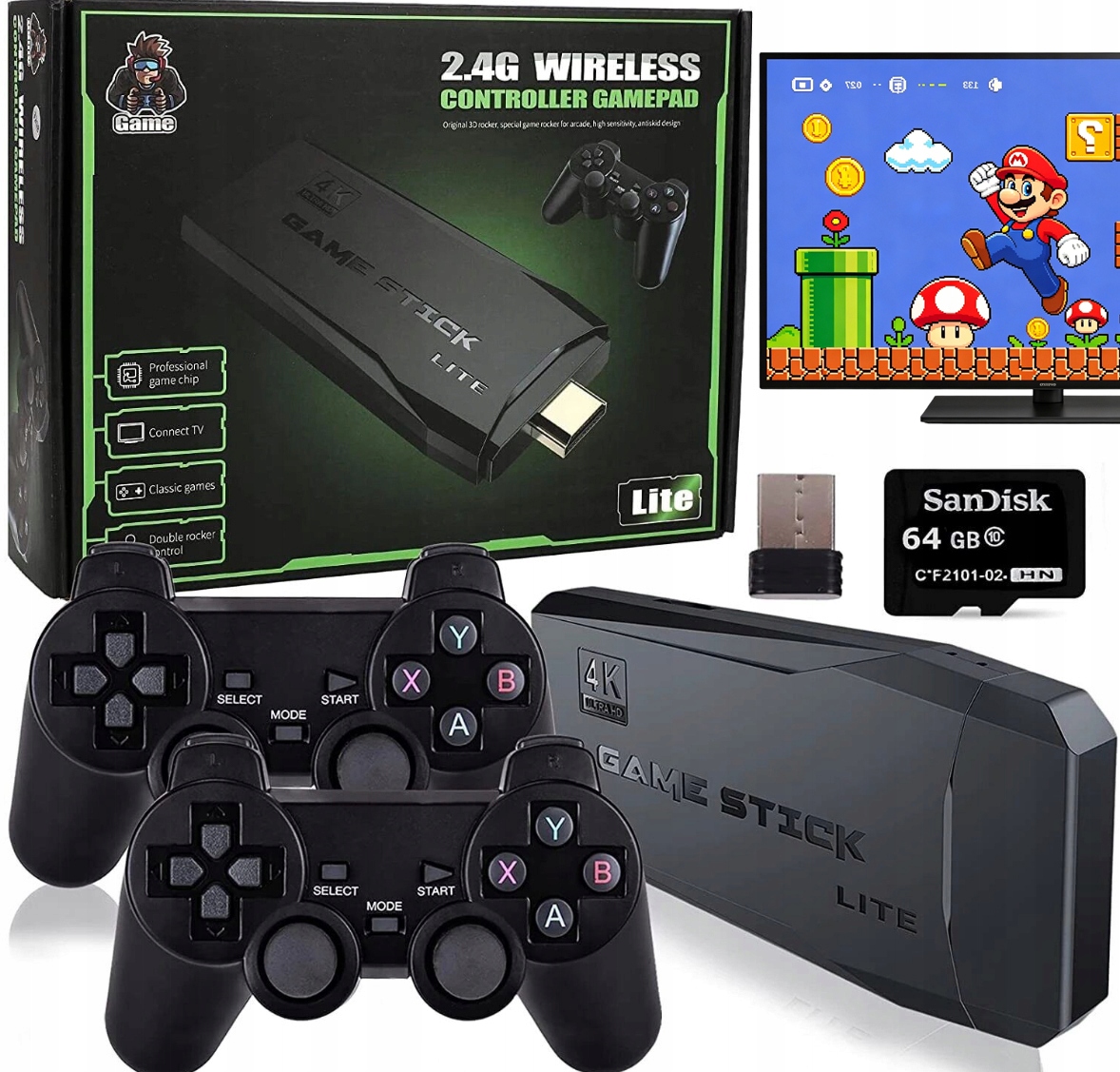 Konsola Retro 20000 Gier Tv Gra Telewizyjna 2 Pady Karta 64GB