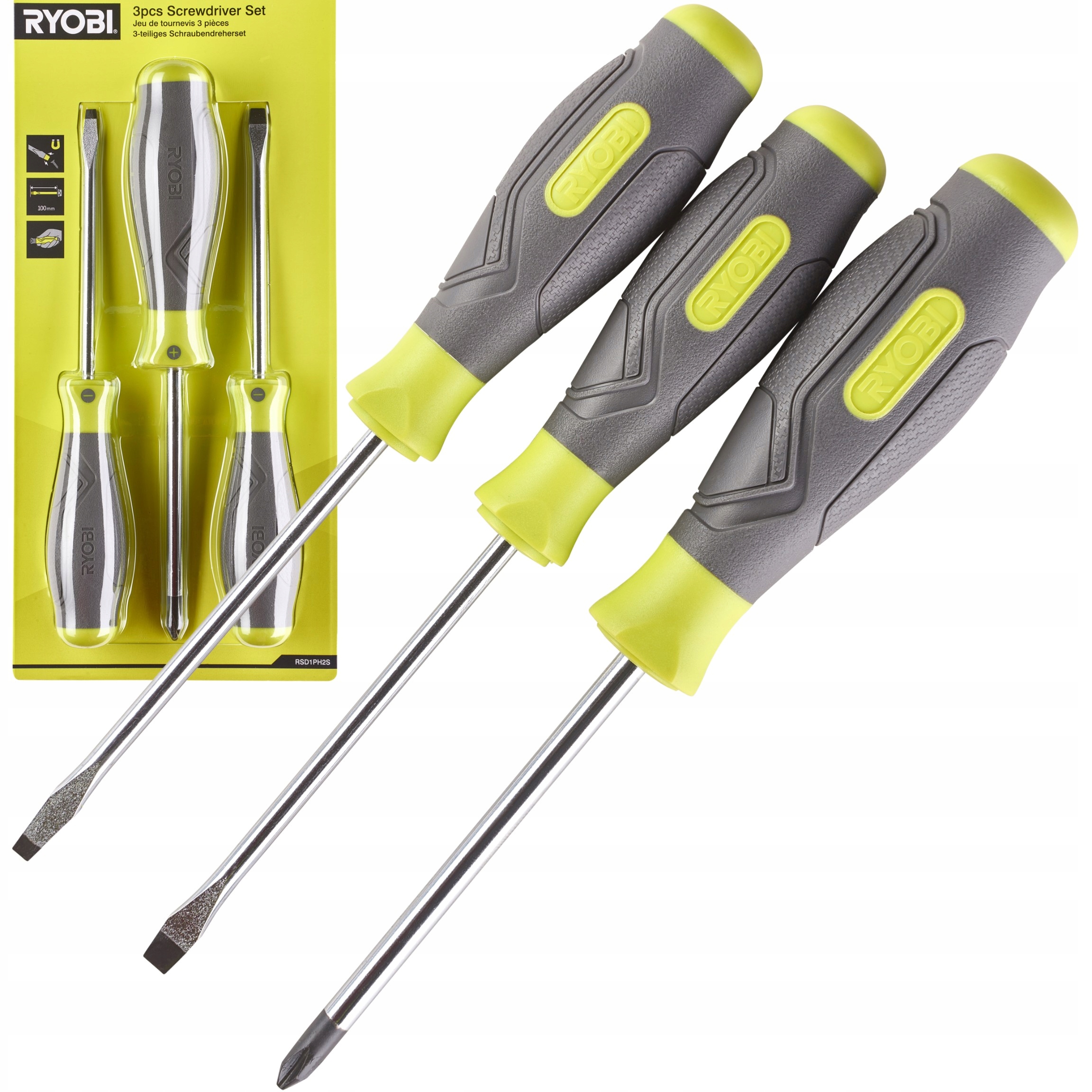

Zestaw śrubokrętów wkrętaków 3szt. Ryobi RSD1PH2S