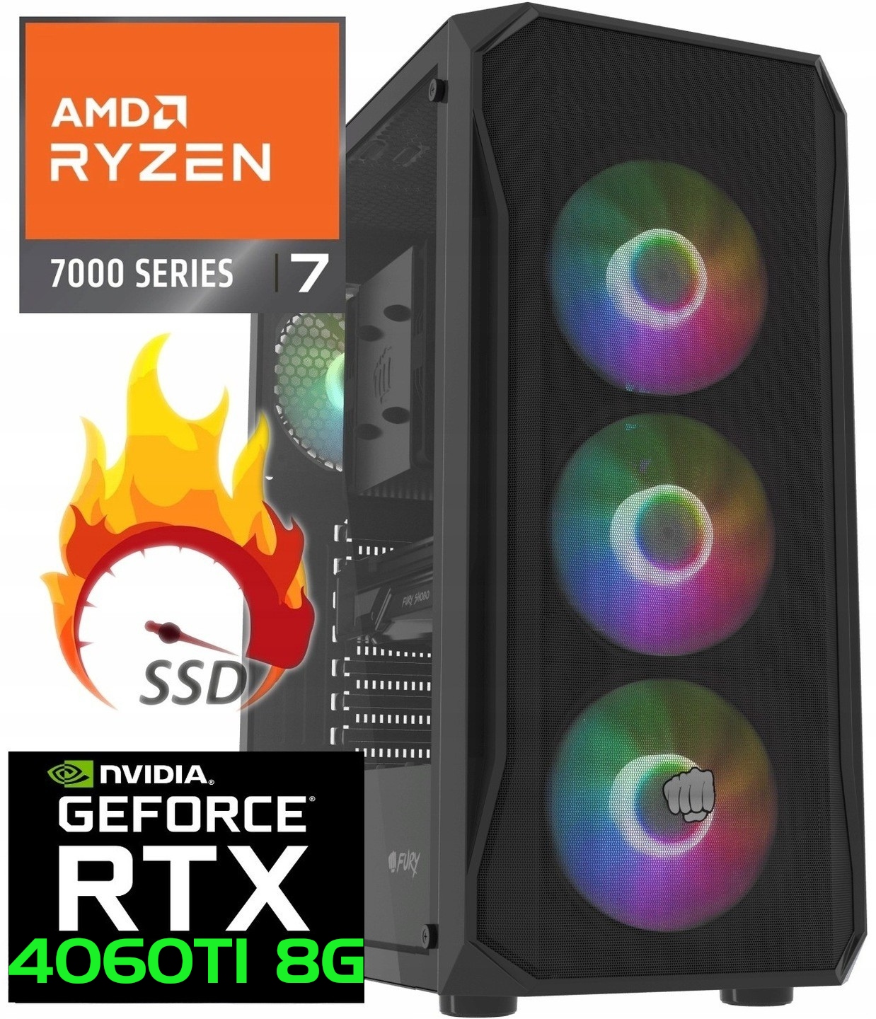 Mocny Pc Gaming Amd Ryzen 7 7700 Nvidia Rtx 4060Ti DDR5 32GB Ssd 1TB Win11