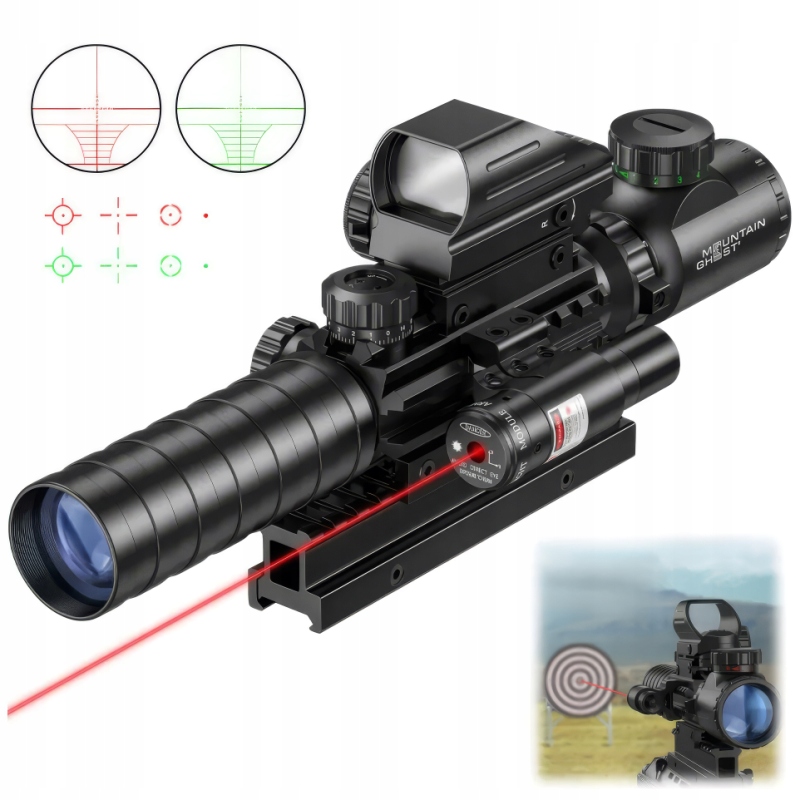 Zaměřovací Dalekohled 3-9X32 Kolimátor Red Green Dot Laserový Zaměřovač Picatinny