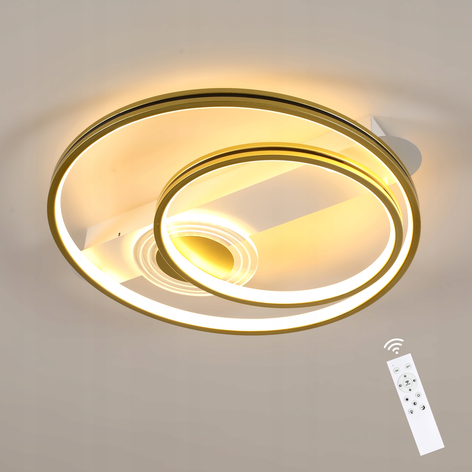 Led Stropní Svítidlo Plafon Zlaté Bílé Kulaté s Dálkovým Ovládáním Moderní 46W 50cm