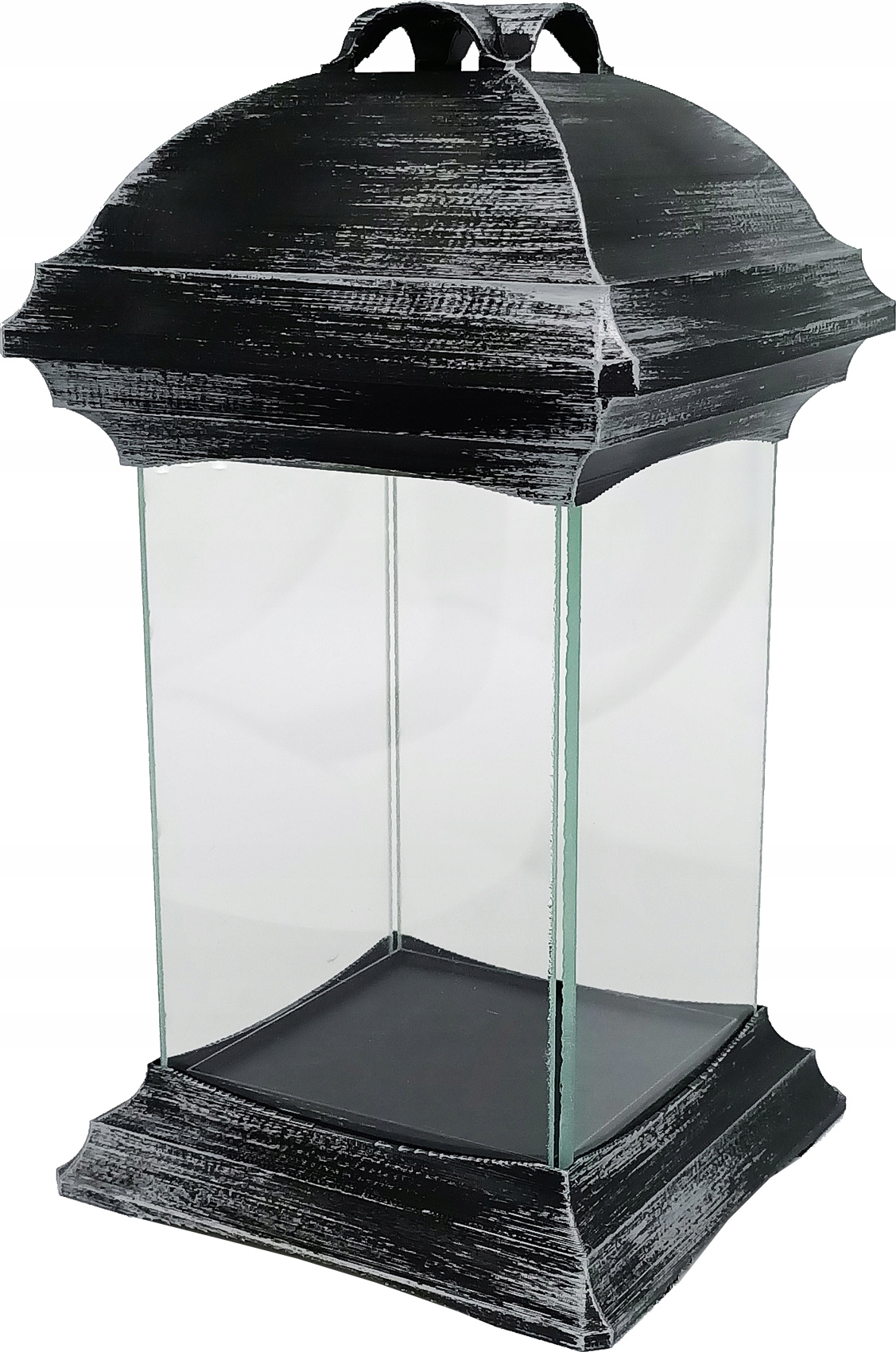 Znicz szklany ozdobny katedra PREMIUM SREBRNY wys. 26cm