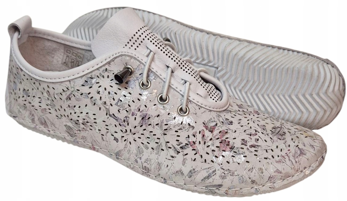 Modo 654 Bílé s květinami polobotky lehké/ažurové kůže/nubuk vel. 37