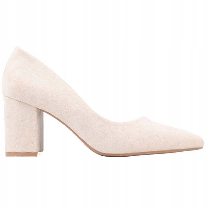 Beżowe Czółenka Damskie Na Słupku Buty Zamszowe Wkł. Ekoskóra