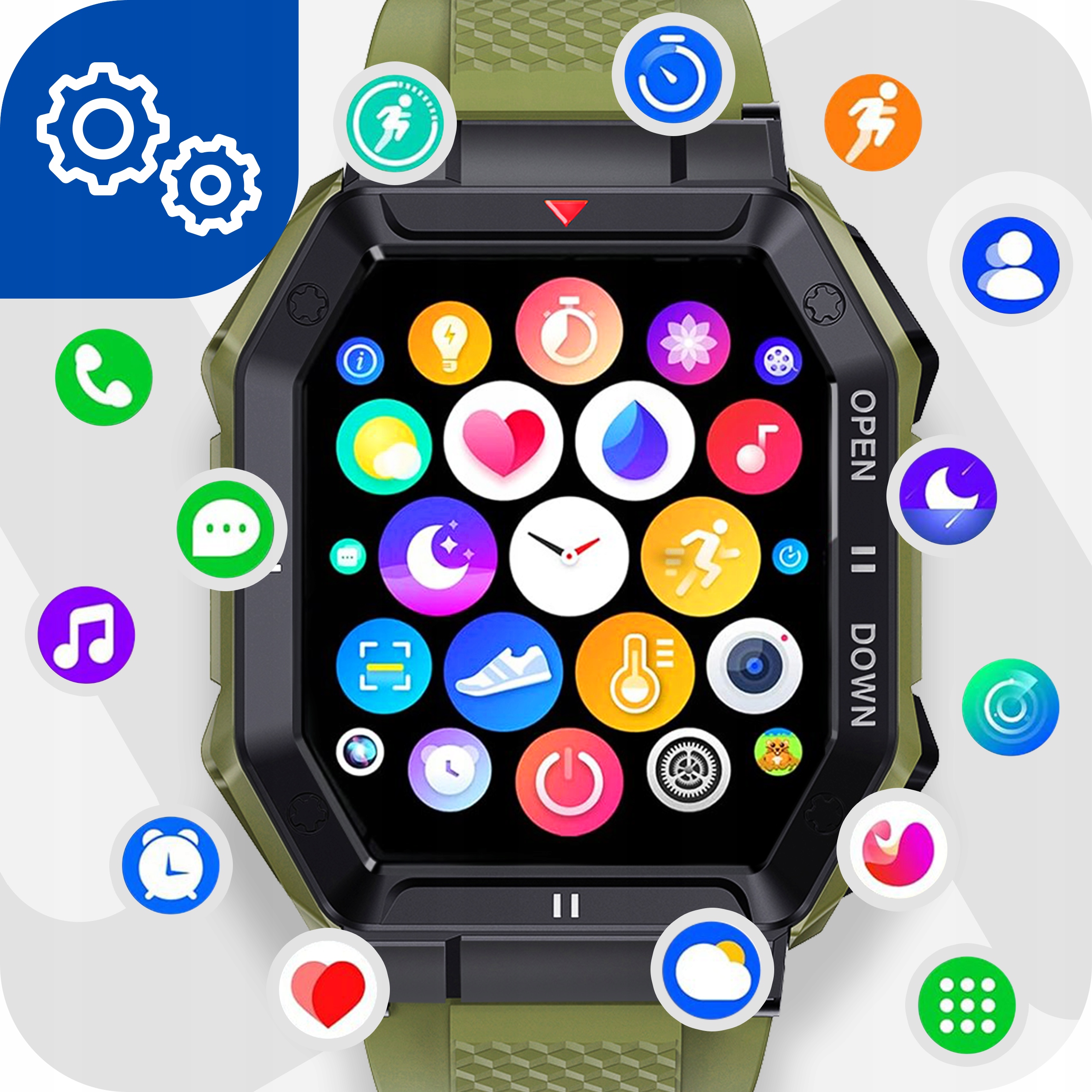 SMARTWATCH ZEGAREK MĘSKI MILITARNY ROZMOWY PULS DUŻA BATERIA POLSKIE MENU Kształt koperty prostokątna