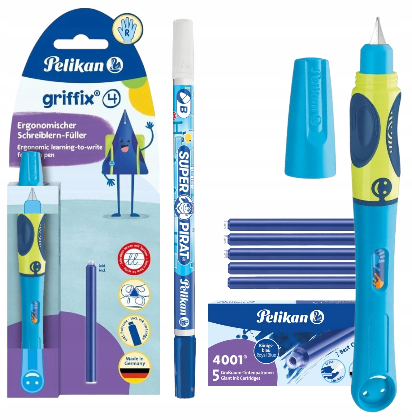 

Zestaw do nauki pisania pióro blue naboje zmazik