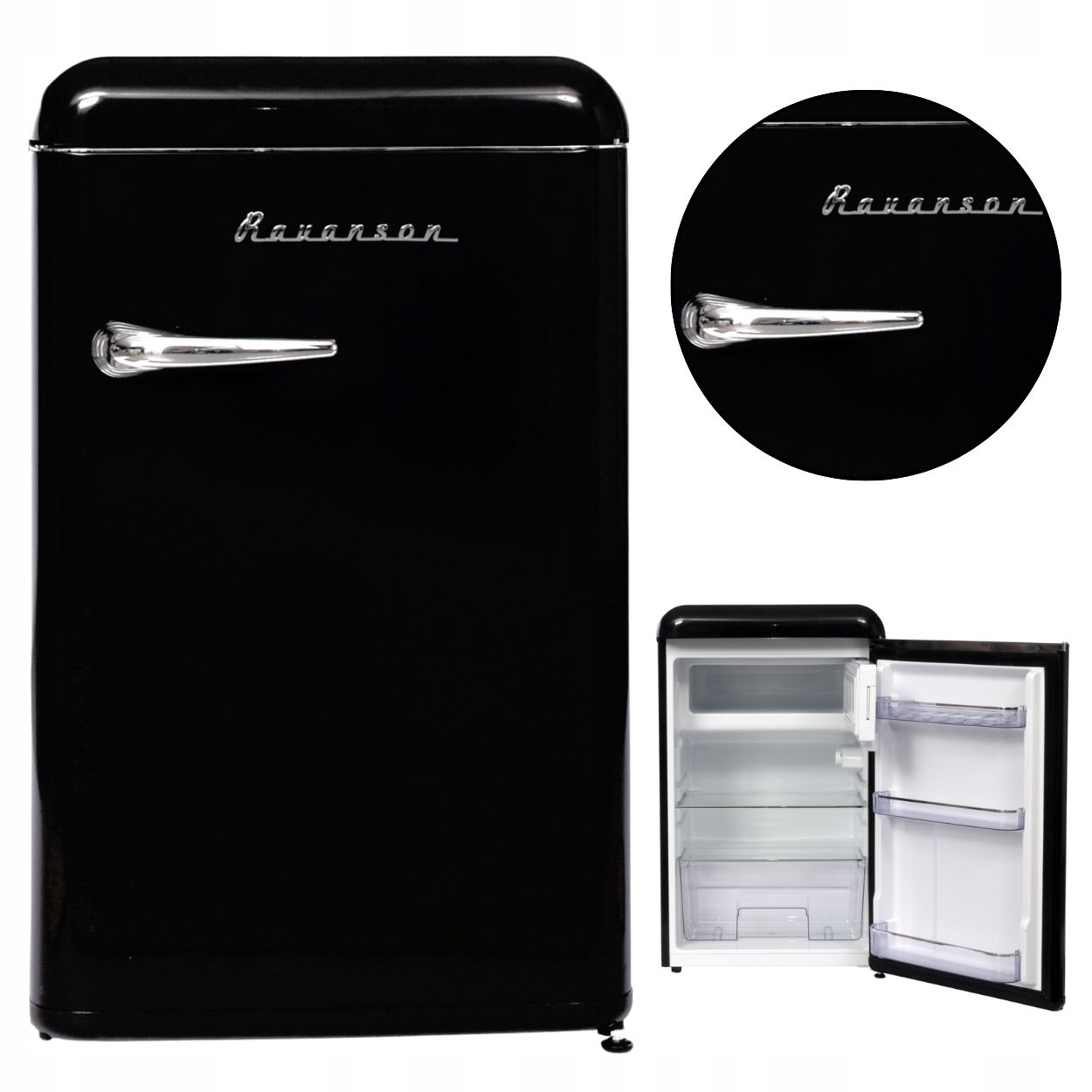 Lodówka Ravanson LKK-120ERB Retro Mała Czarna Pojemna Led