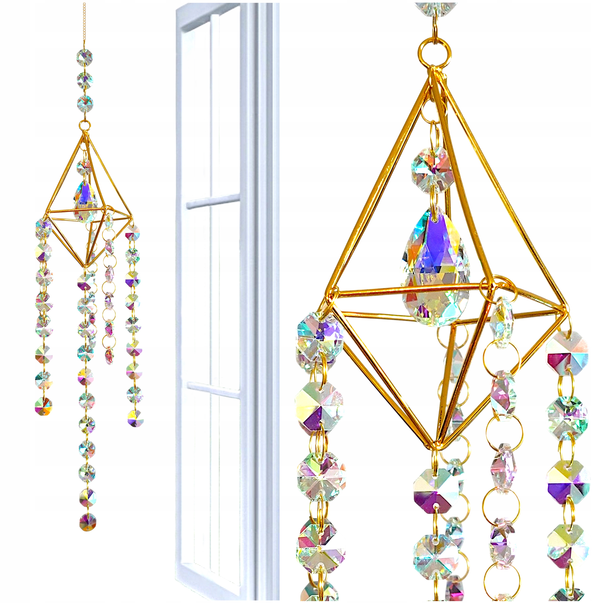 Łapacz Słońca Diament Zawieszka Na Okno Złota Kolorowa Glamour Bagiera Gems
