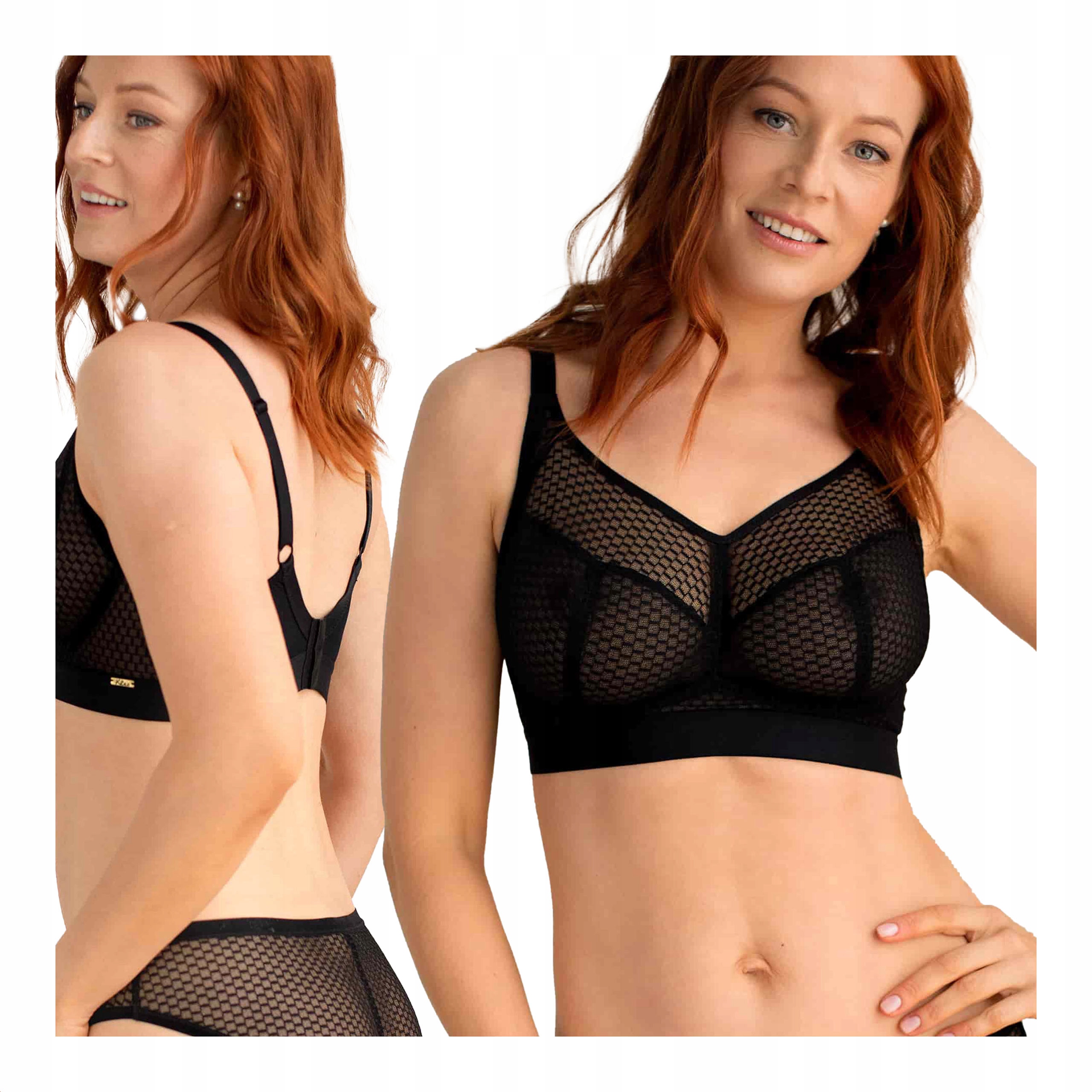 Měkká podprsenka bez kostic, síťovina, velké velikosti, černá Kleo 80F