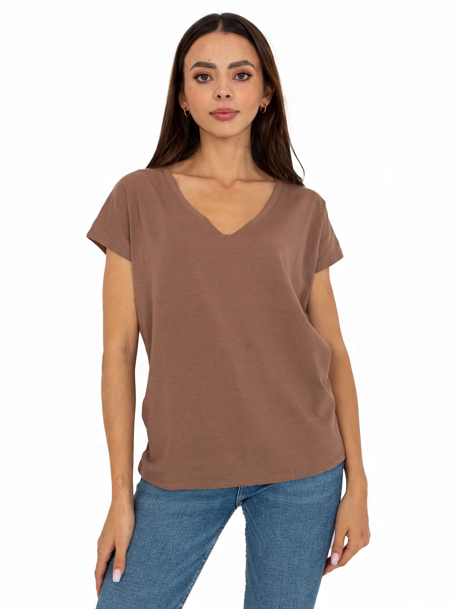 

Damski t-shirt basic z dekoltem w serek 2XL