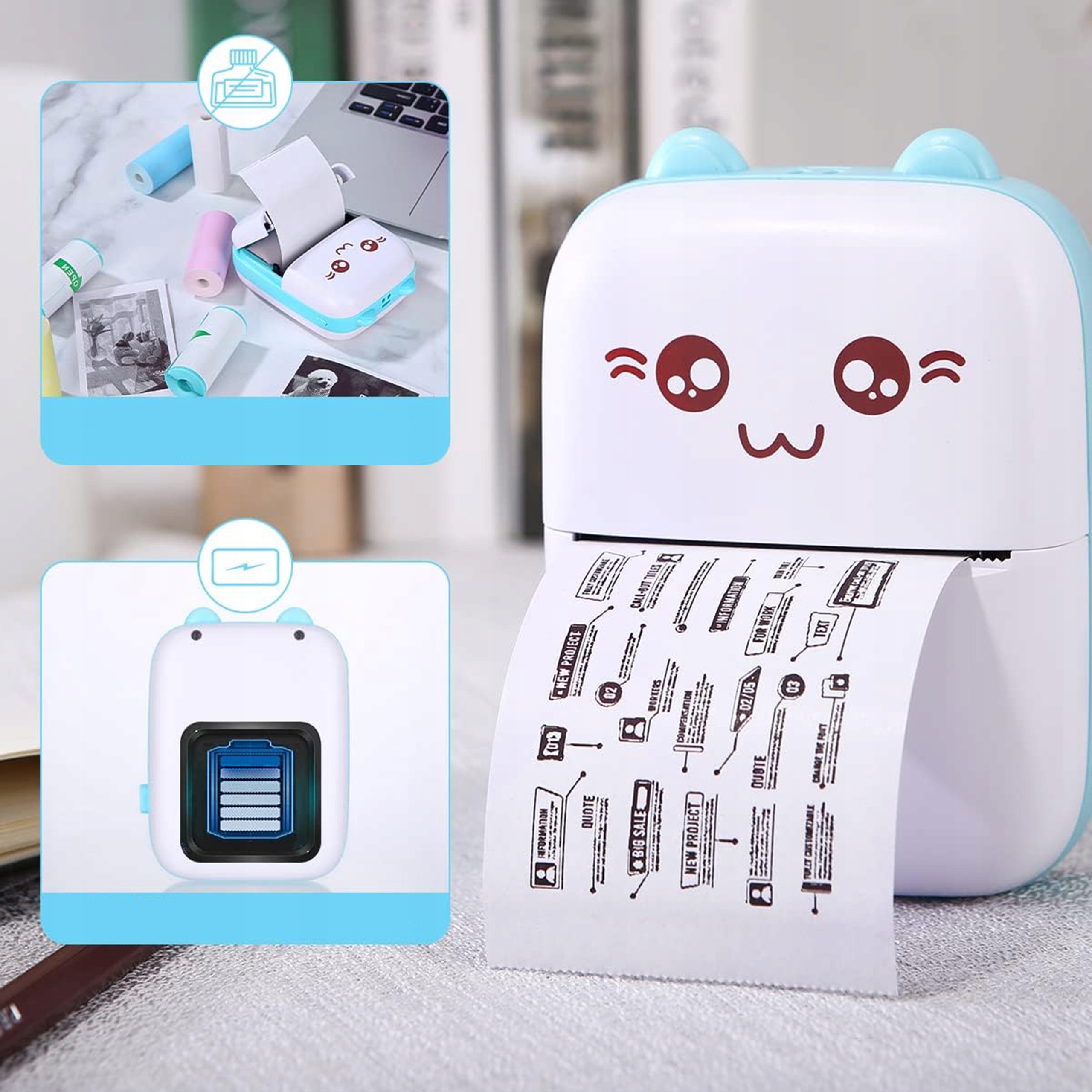 Mini DRUKARKA TERMICZNA PRZENOŚNA do Etykiet Zdjęć Notatek Naklejek 6 ROLEK Przeznaczenie do etykiet