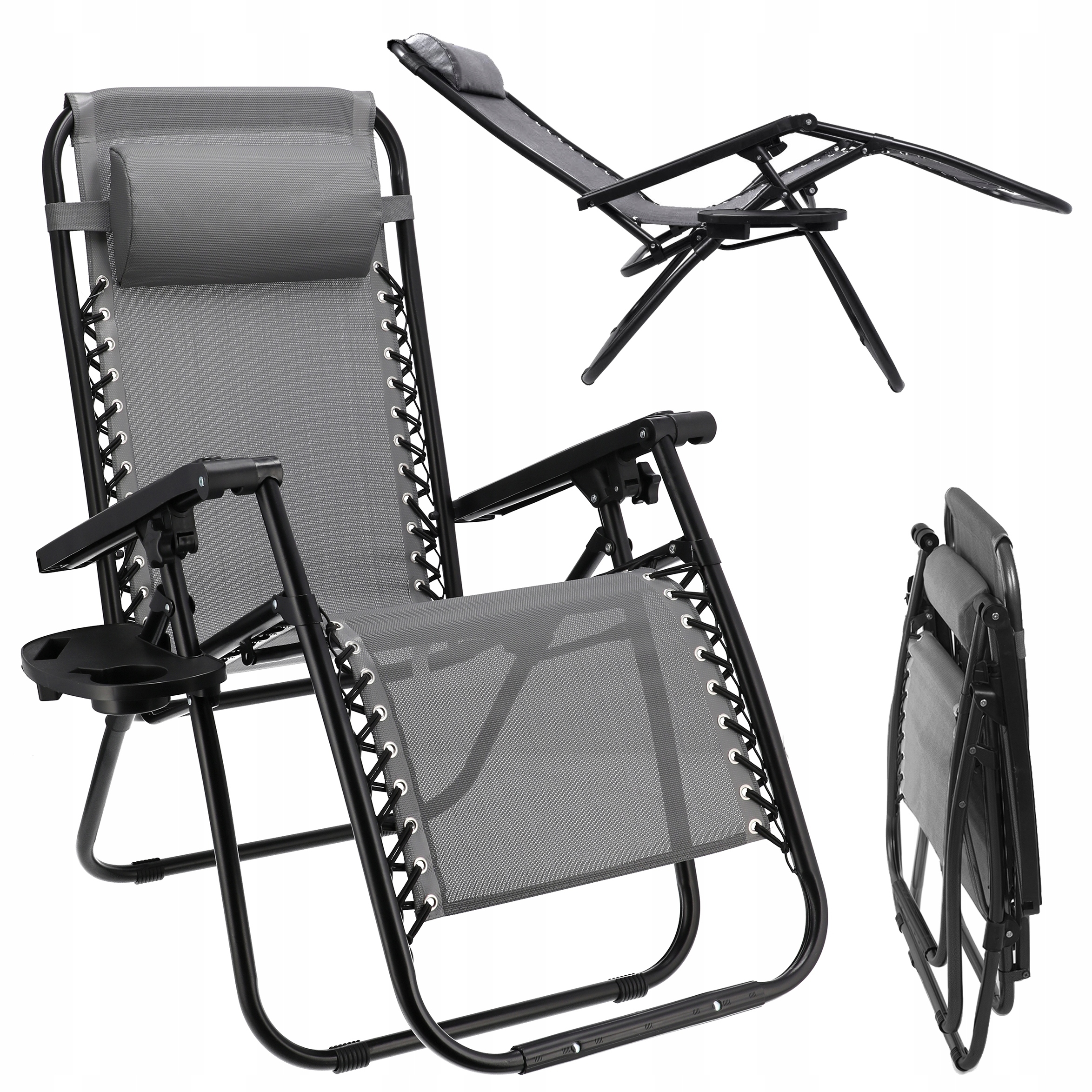 Leżak Ogrodowy składany Plażowy fotel turystyczny z półką krzesło Gravity