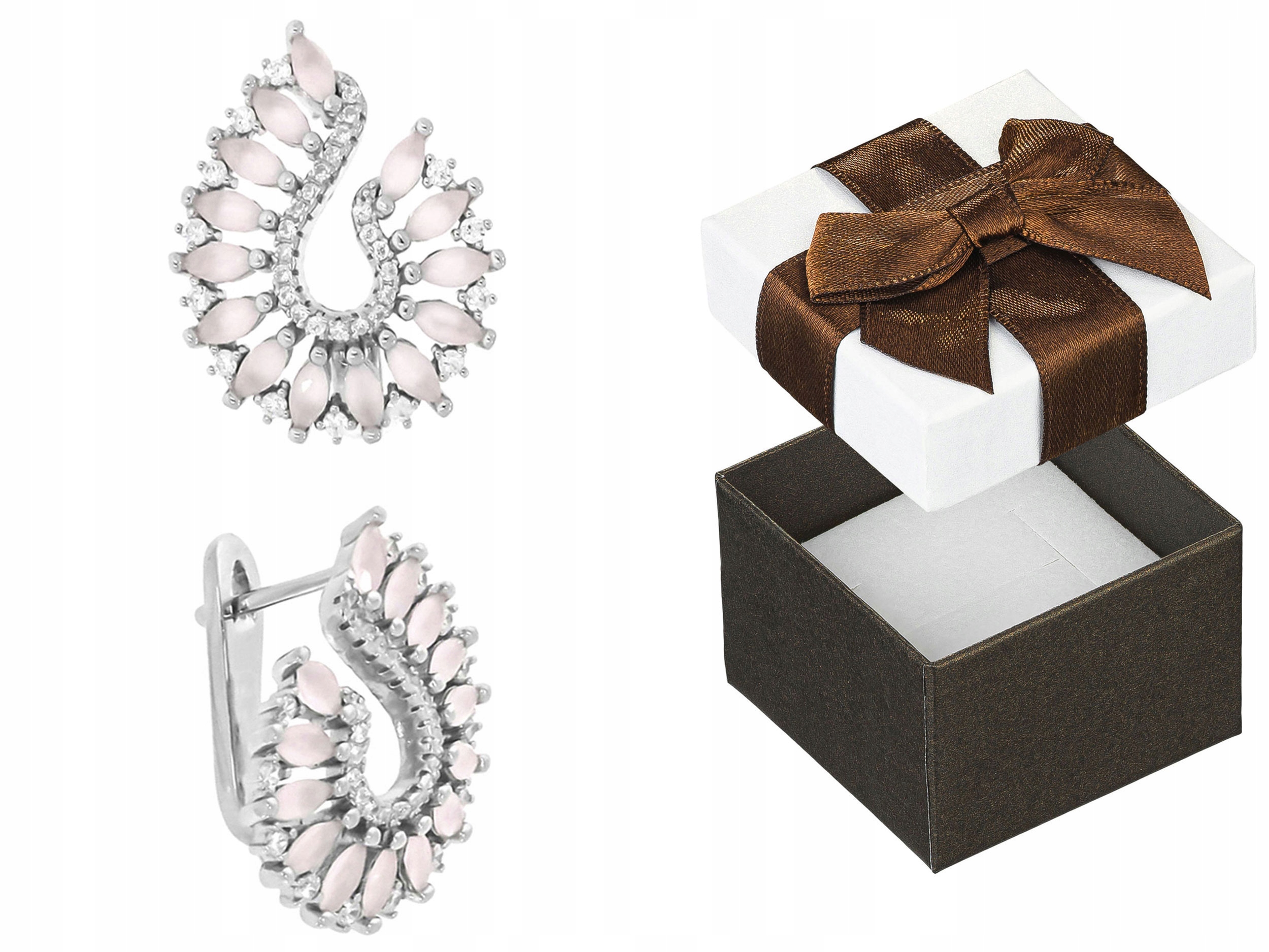 Stříbrné Náušnice se zirkony Velké růžové slzy Dámské liry Tužky Stříbro