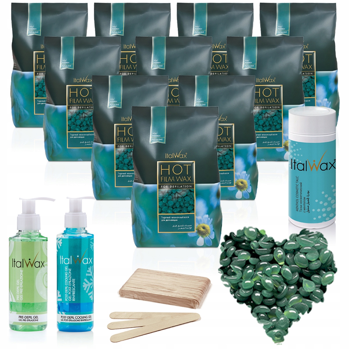 Zestaw do depilacji 8+2 WOSK Twardy Azulen 1kg